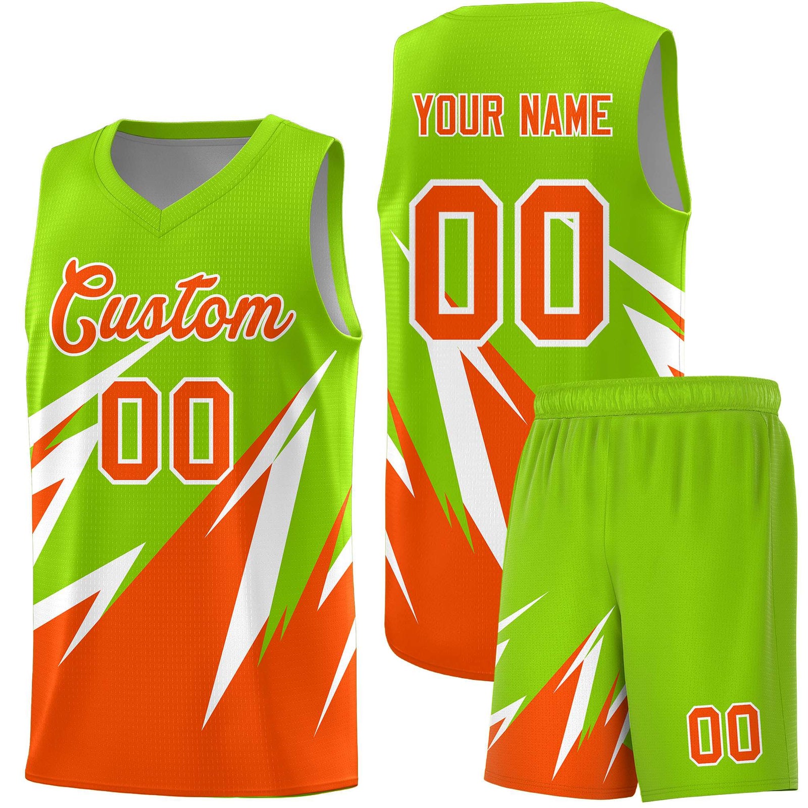 Custom Neon Green Abstract Mountain Pattern Sports Uniform Basketball Jersey