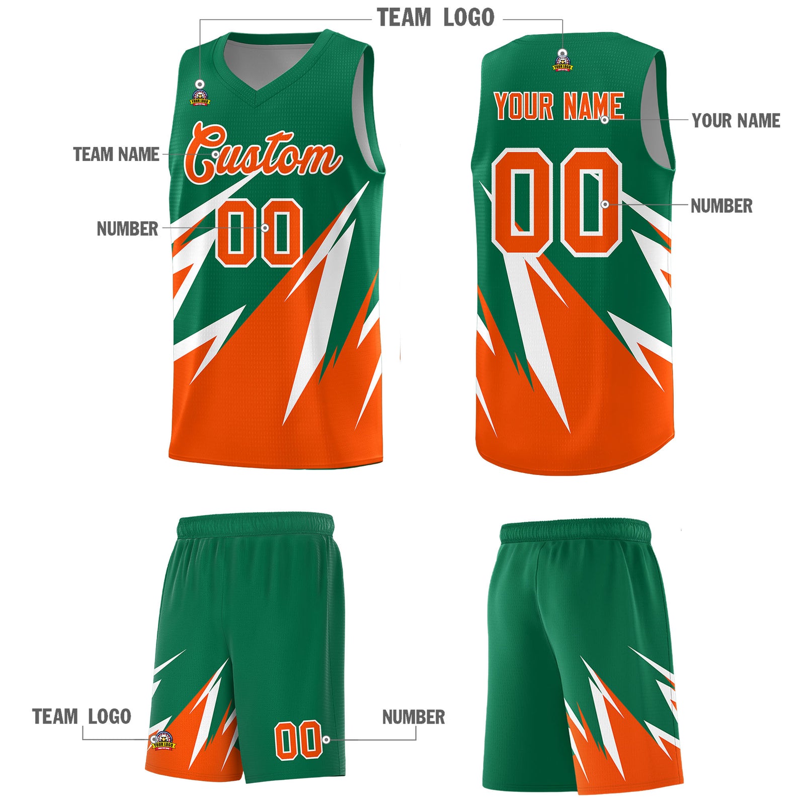 Custom Kelly Green Abstract Mountain Pattern Sports Uniform Basketball Jersey