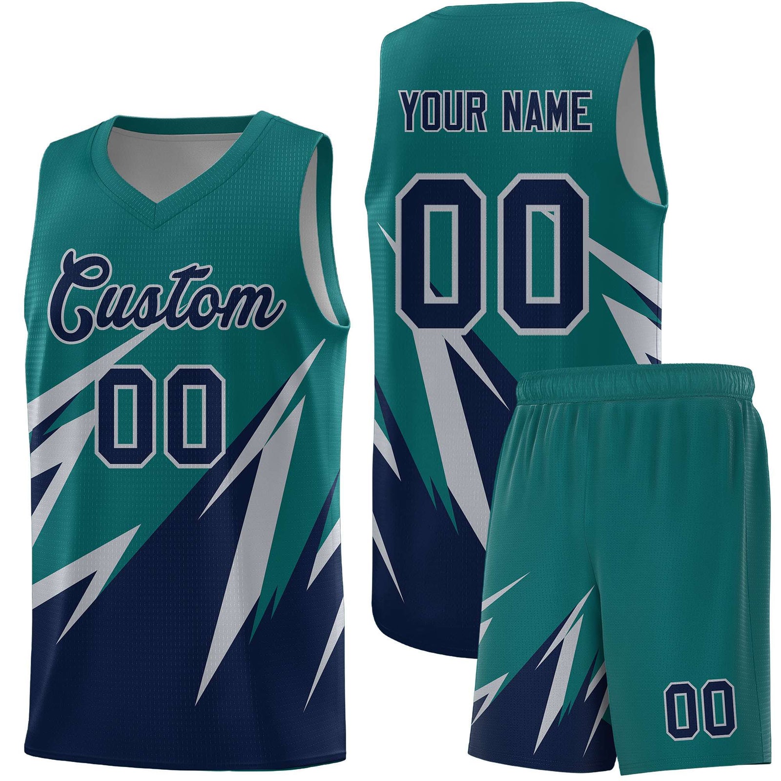 Custom Teal Abstract Mountain Pattern Sports Uniform Basketball Jersey