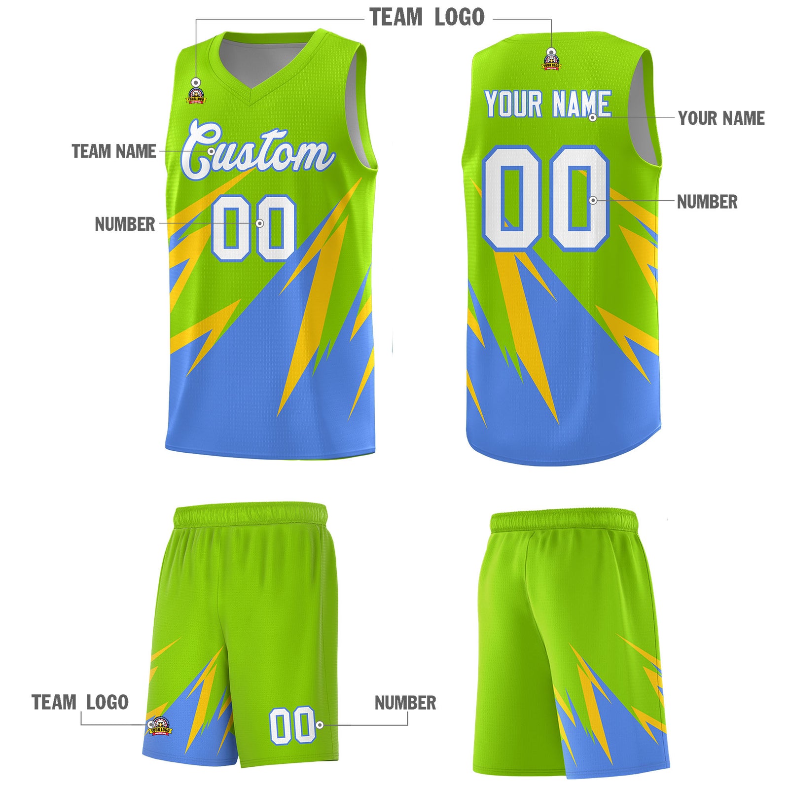Custom Neon Green Abstract Mountain Pattern Sports Uniform Basketball Jersey