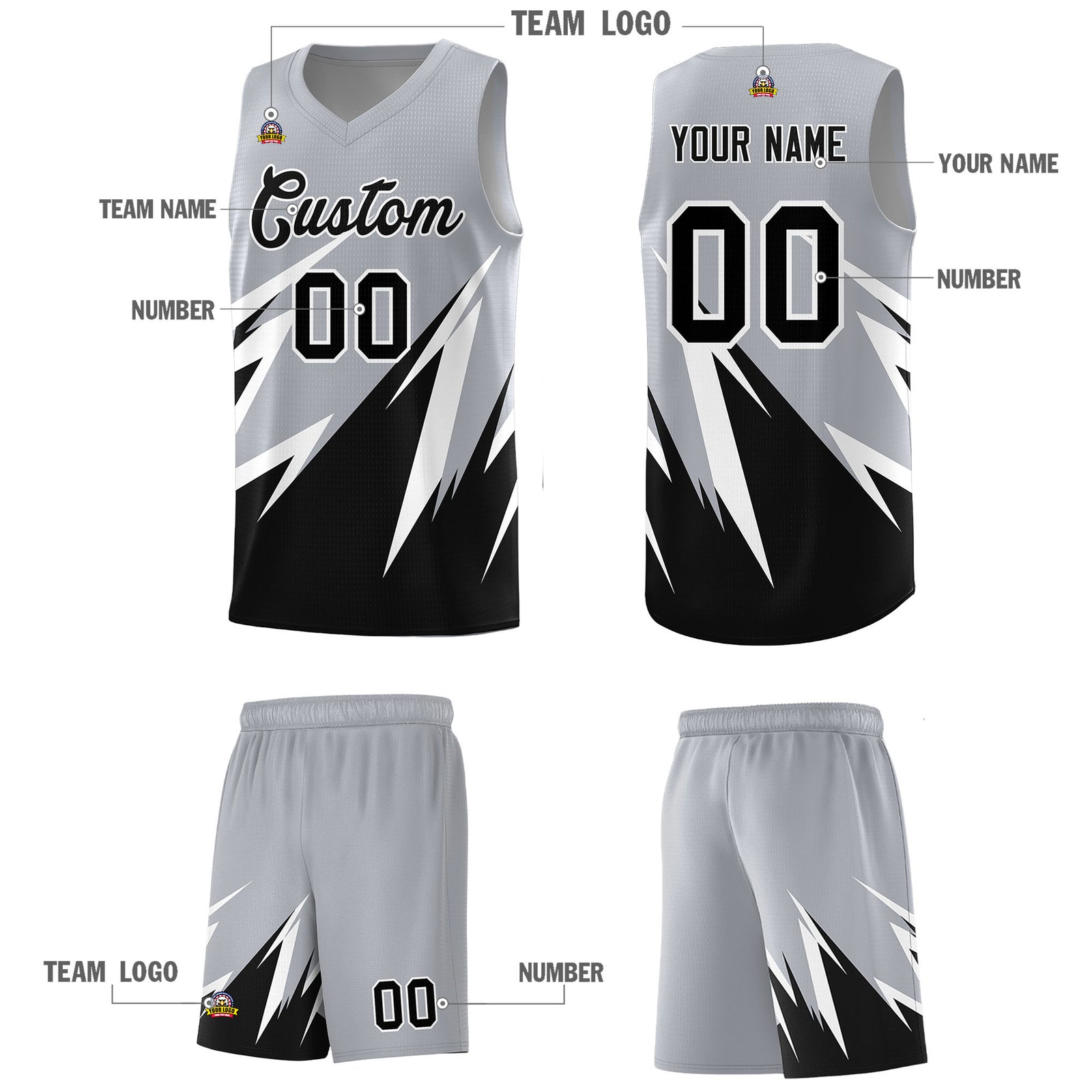 Custom Gray Abstract Mountain Pattern Sports Uniform Basketball Jersey