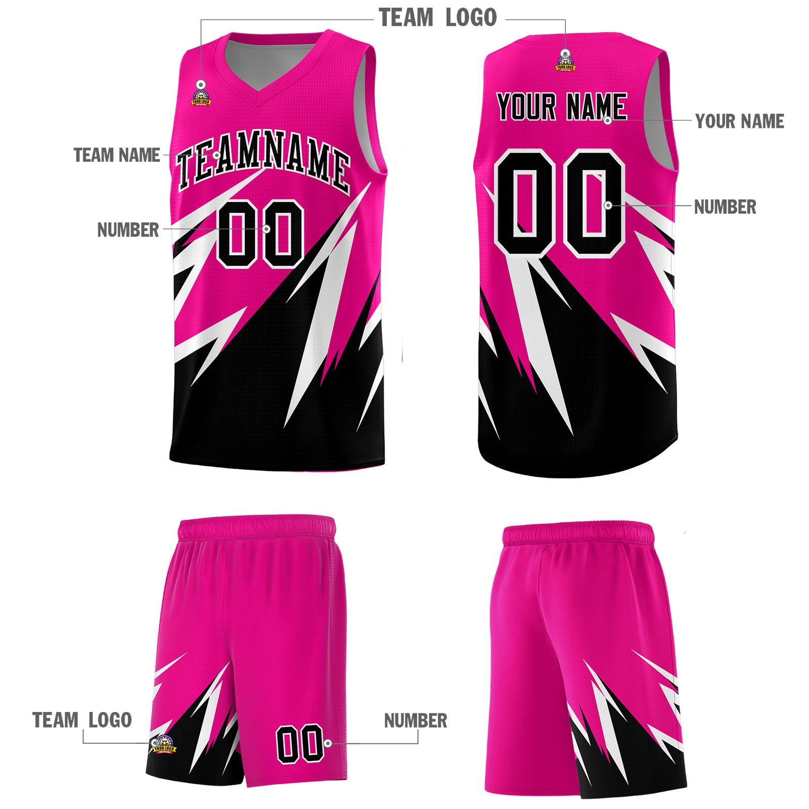 Custom Pink Abstract Mountain Pattern Sports Uniform Basketball Jersey