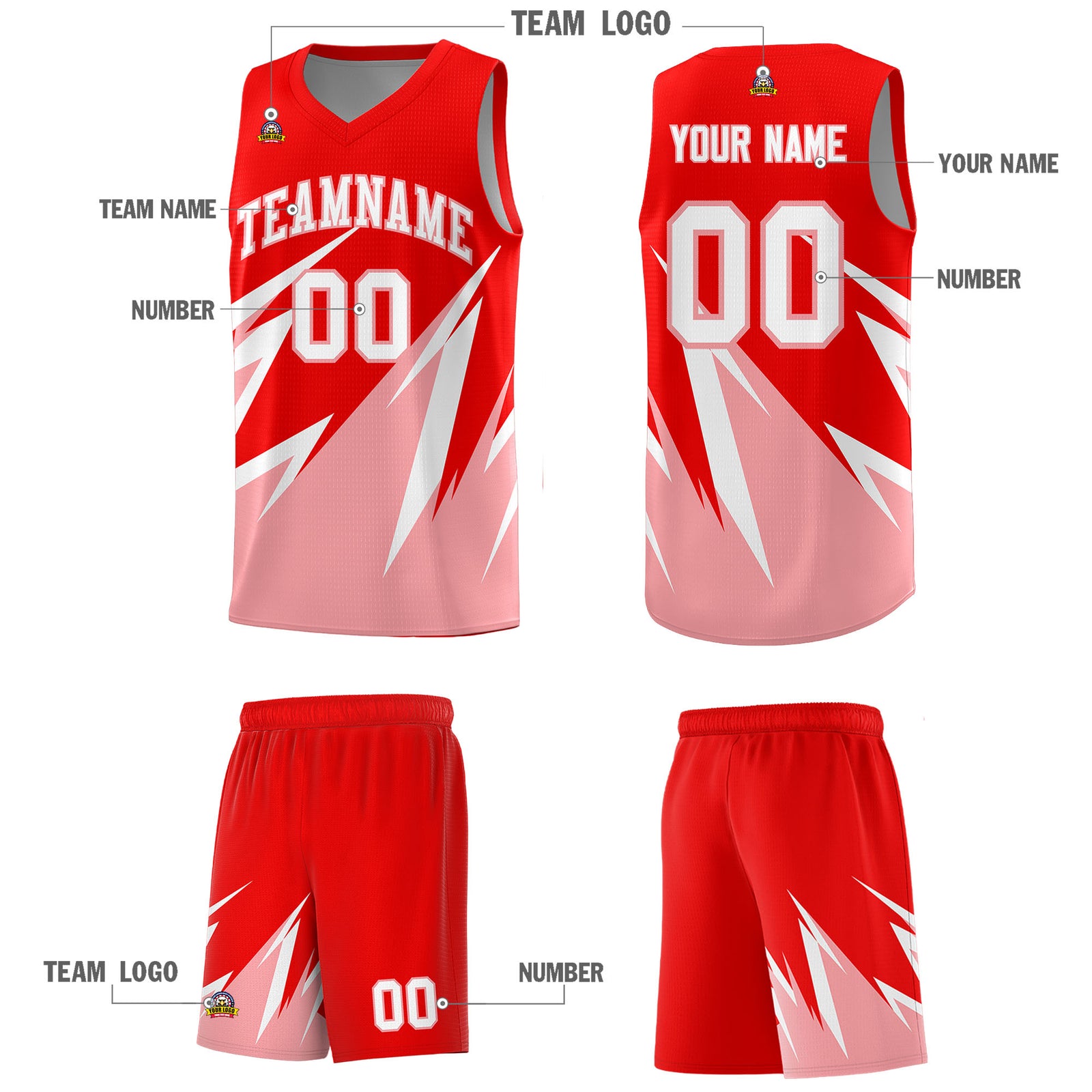 Custom Light Red Abstract Mountain Pattern Sports Uniform Basketball Jersey