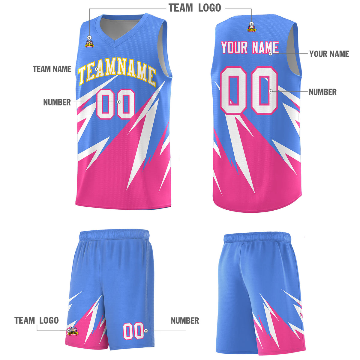 Custom Light Blue Abstract Mountain Pattern Sports Uniform Basketball Jersey
