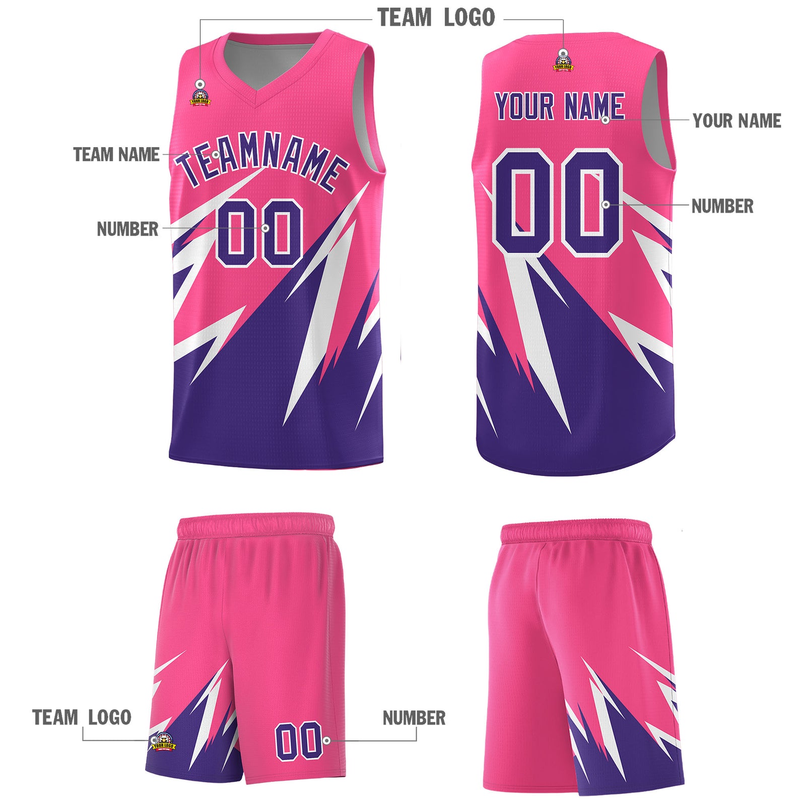 Custom Pink Abstract Mountain Pattern Sports Uniform Basketball Jersey