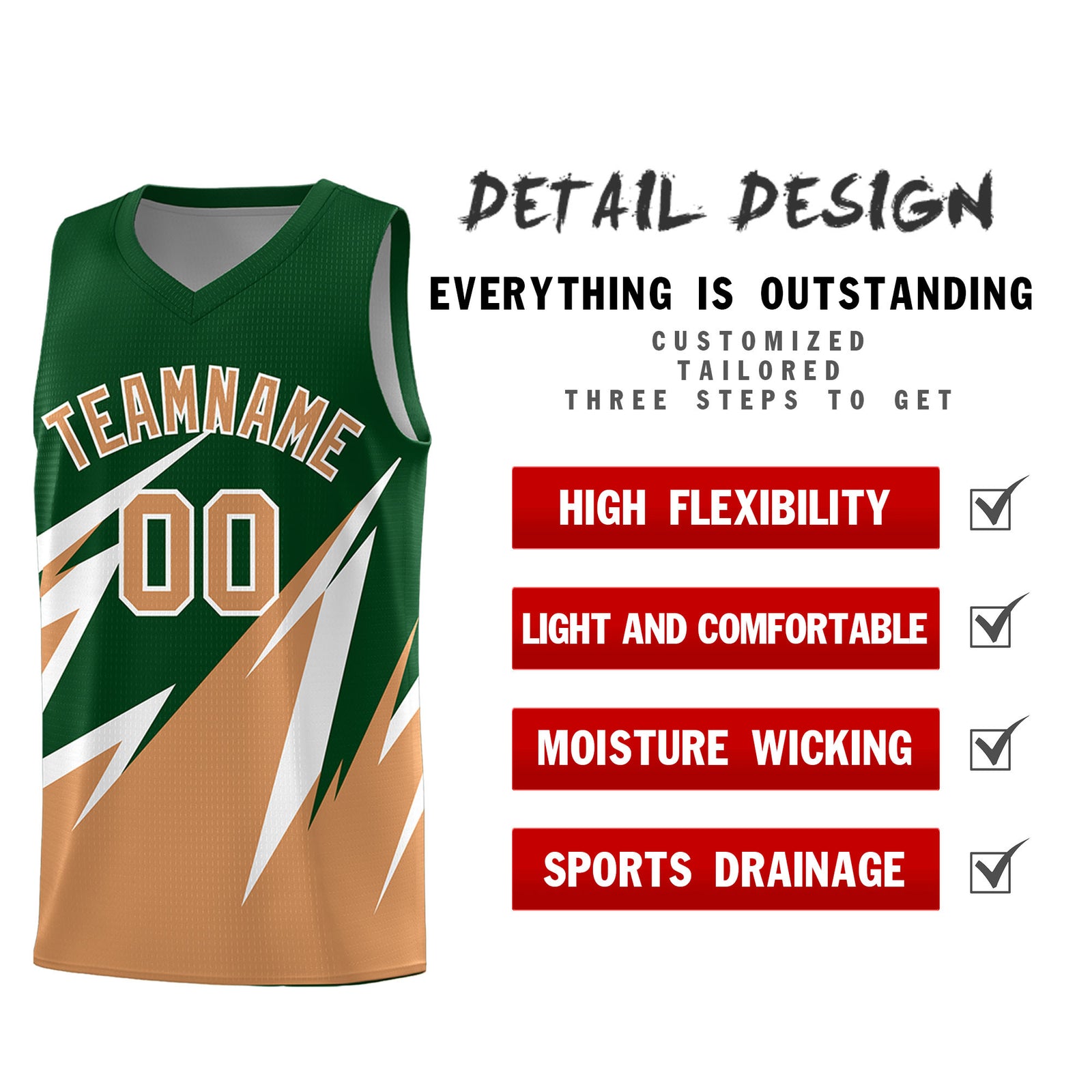 Custom Green Abstract Mountain Pattern Sports Uniform Basketball Jersey