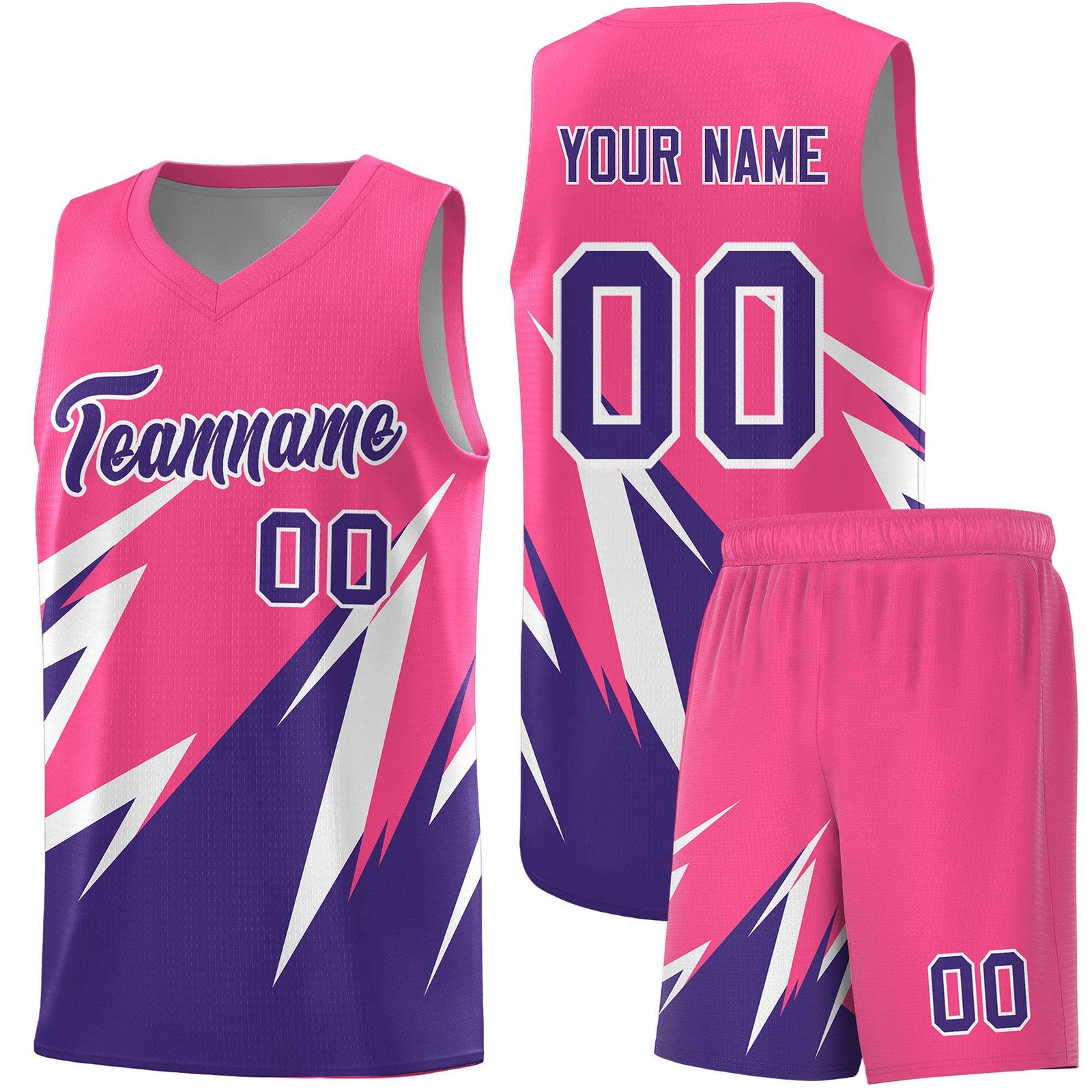 Custom Pink Abstract Mountain Pattern Sports Uniform Basketball Jersey