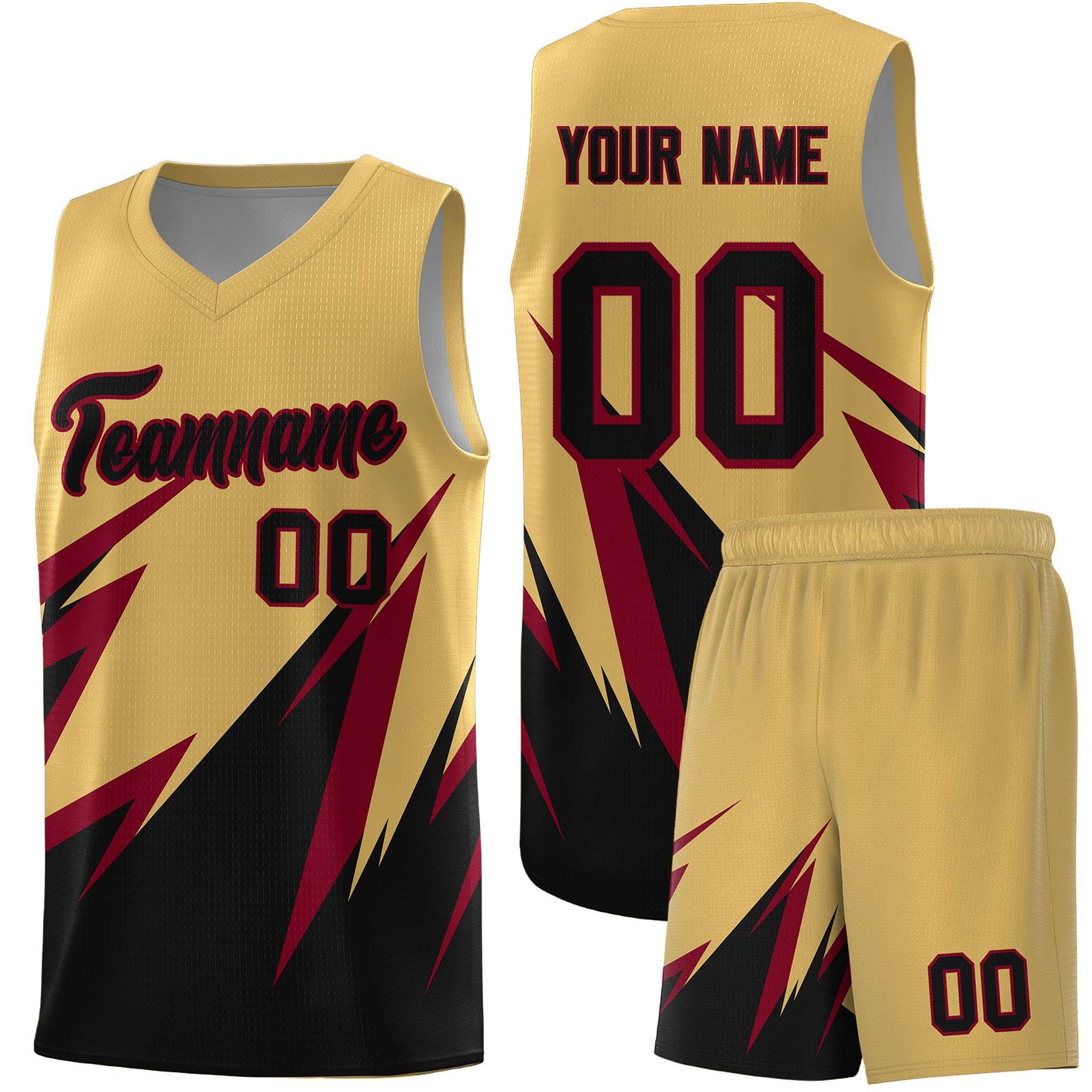 Custom Old Gold Abstract Mountain Pattern Sports Uniform Basketball Jersey