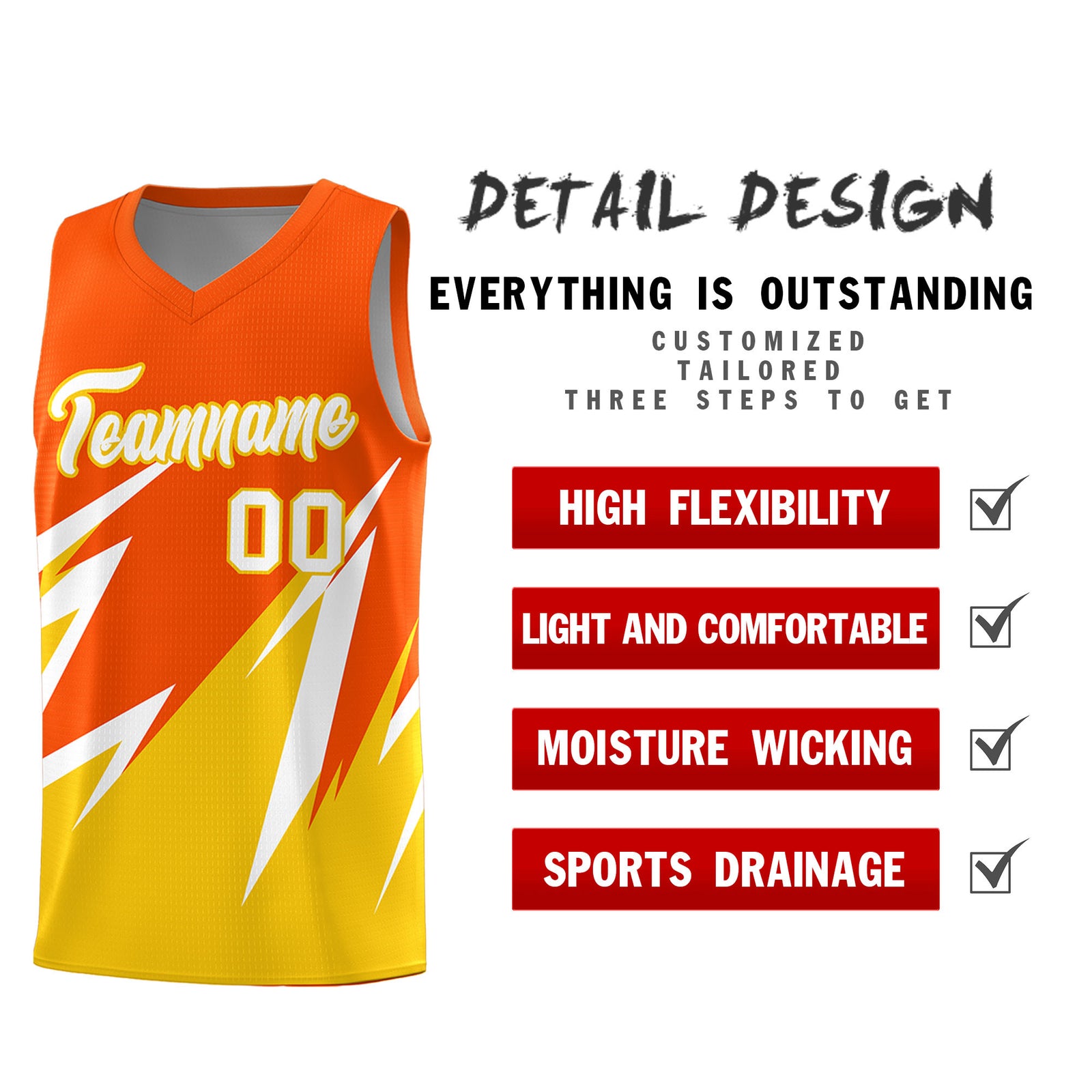 Custom Orange Abstract Mountain Pattern Sports Uniform Basketball Jersey