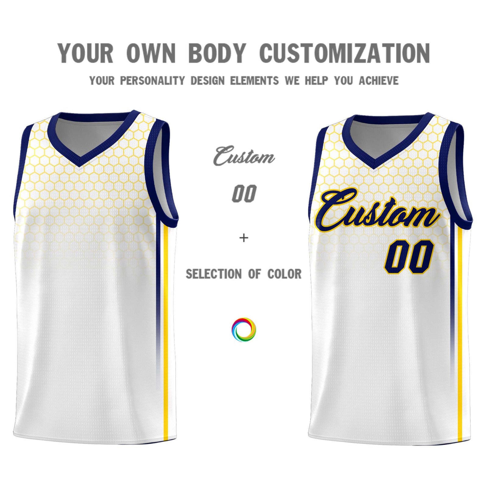 Custom White Personalized Honeycomb Pattern Sports Uniform Basketball Jersey
