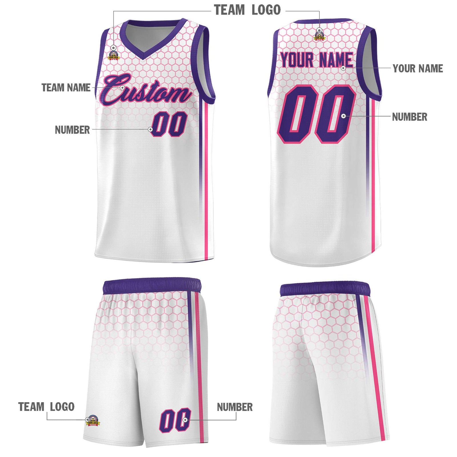 Custom White Personalized Honeycomb Pattern Sports Uniform Basketball Jersey