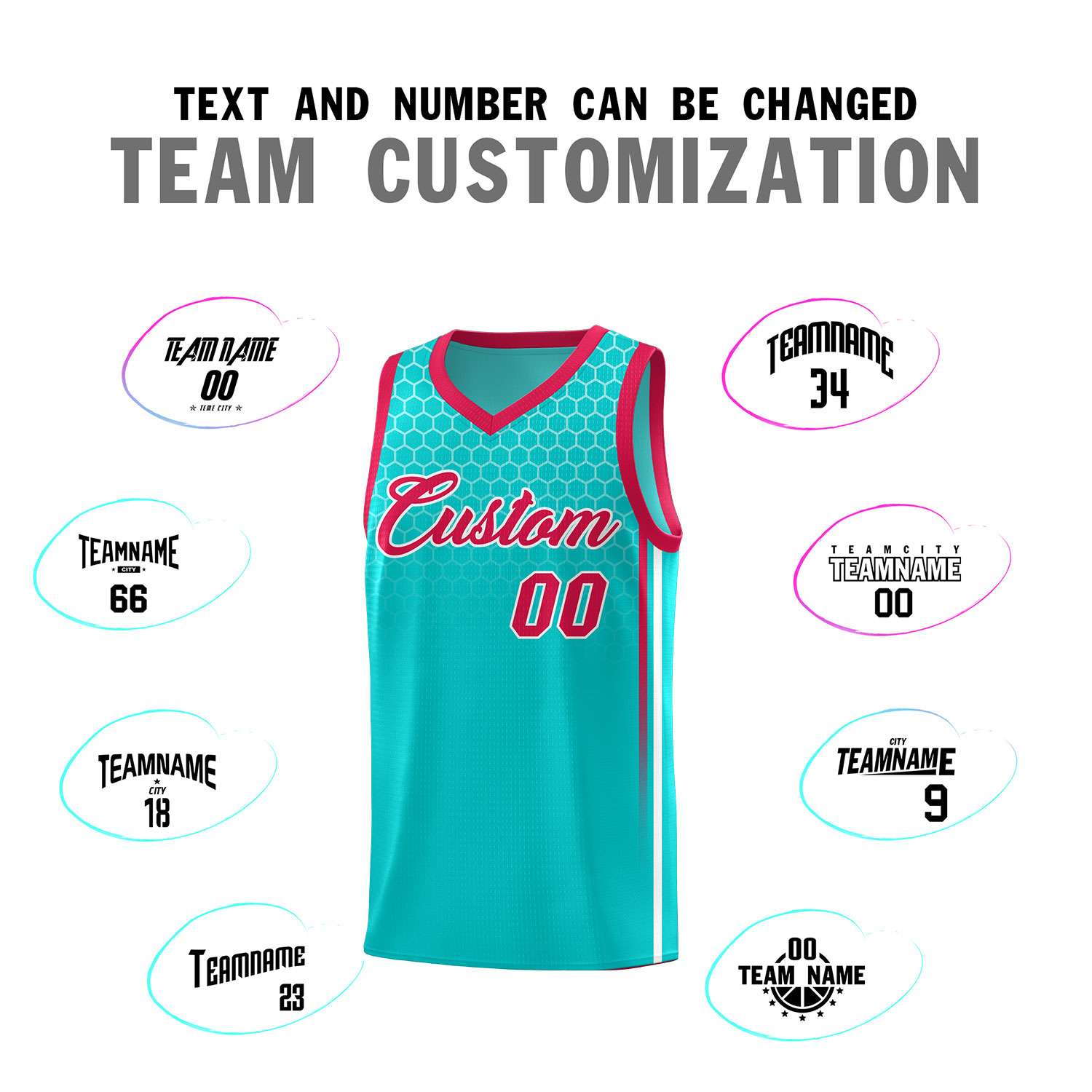 Custom Aqua Personalized Honeycomb Pattern Sports Uniform Basketball Jersey
