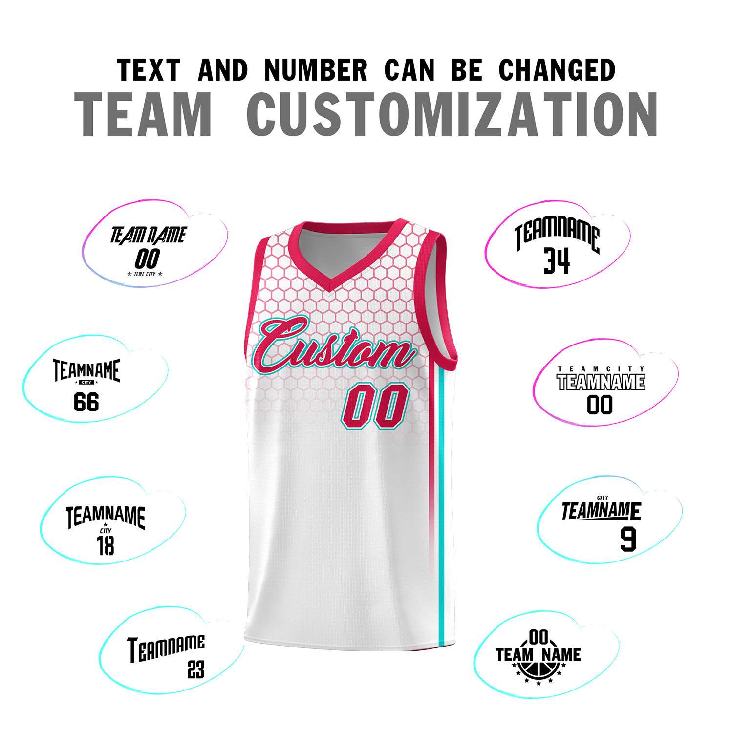 Custom White Personalized Honeycomb Pattern Sports Uniform Basketball Jersey