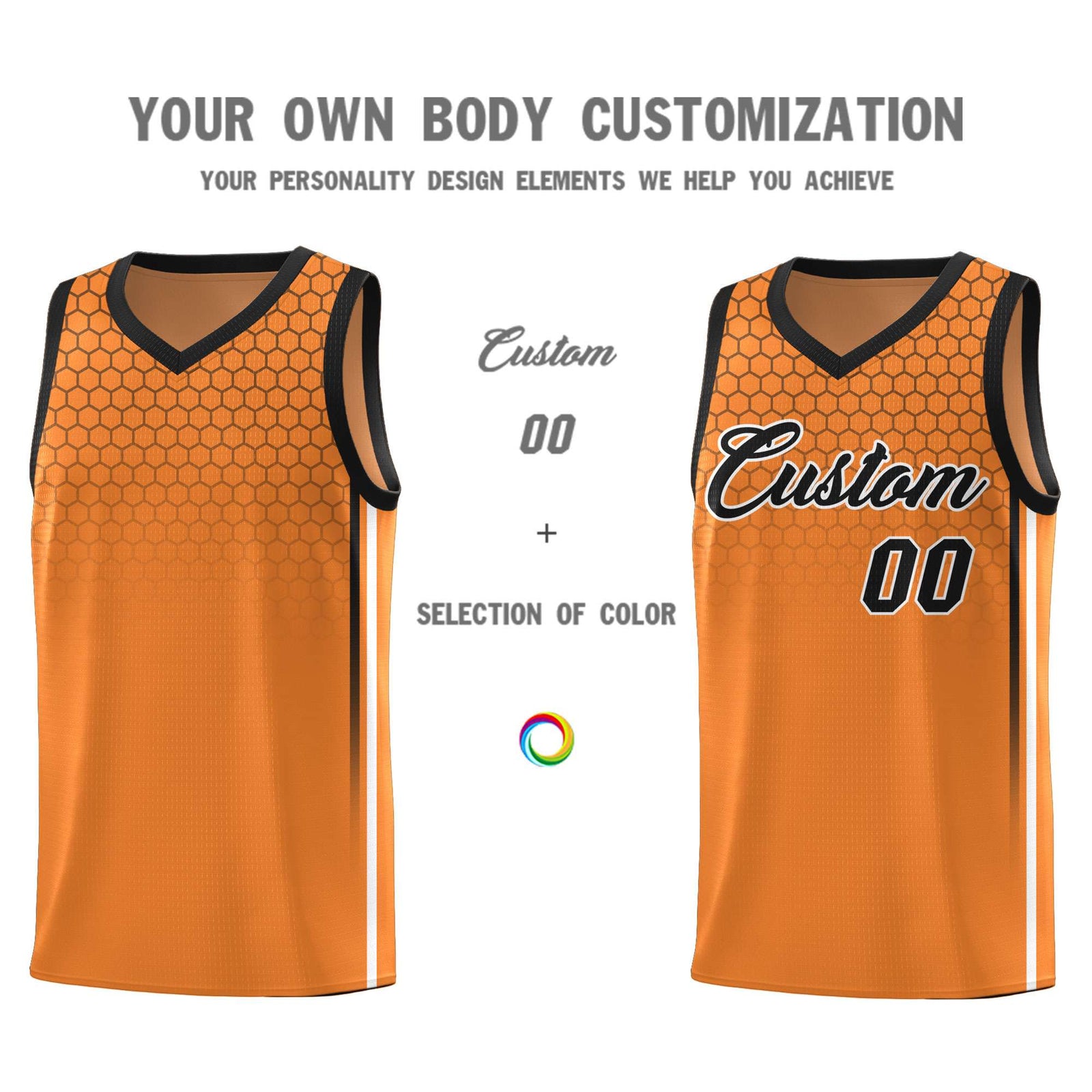 Custom Gold Orange Personalized Honeycomb Pattern Sports Uniform Basketball Jersey