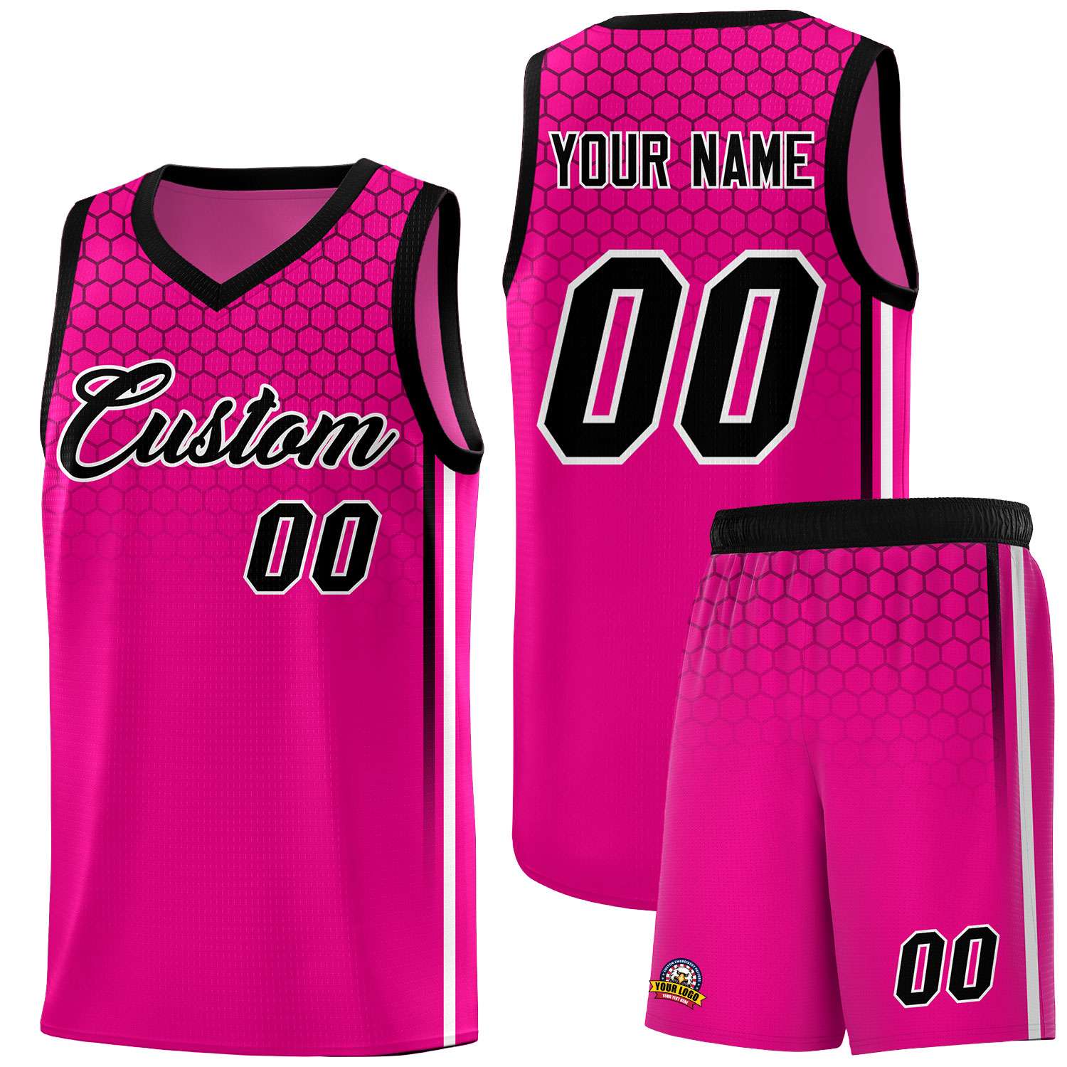 Custom Pink Personalized Honeycomb Pattern Sports Uniform Basketball Jersey
