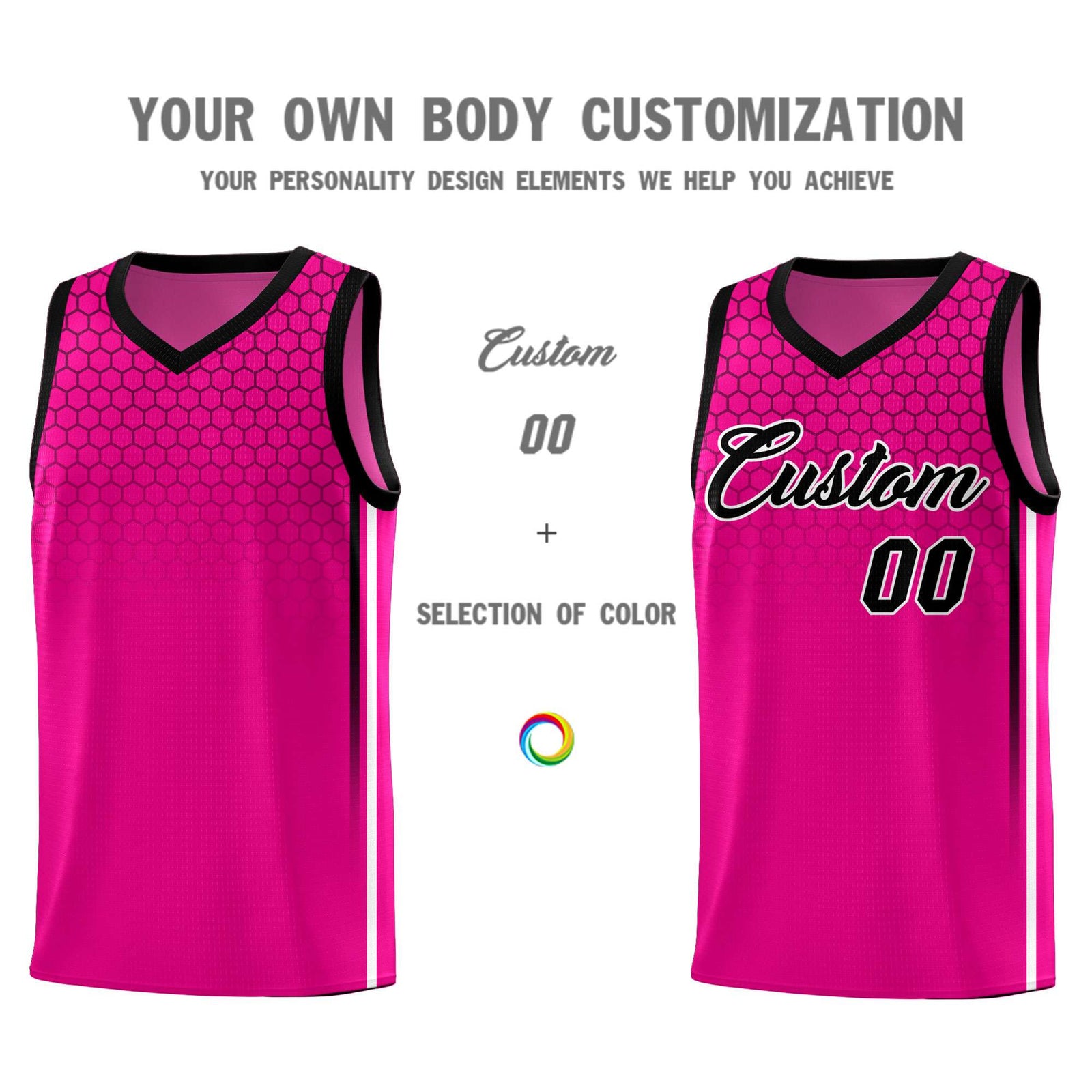 Custom Pink Personalized Honeycomb Pattern Sports Uniform Basketball Jersey