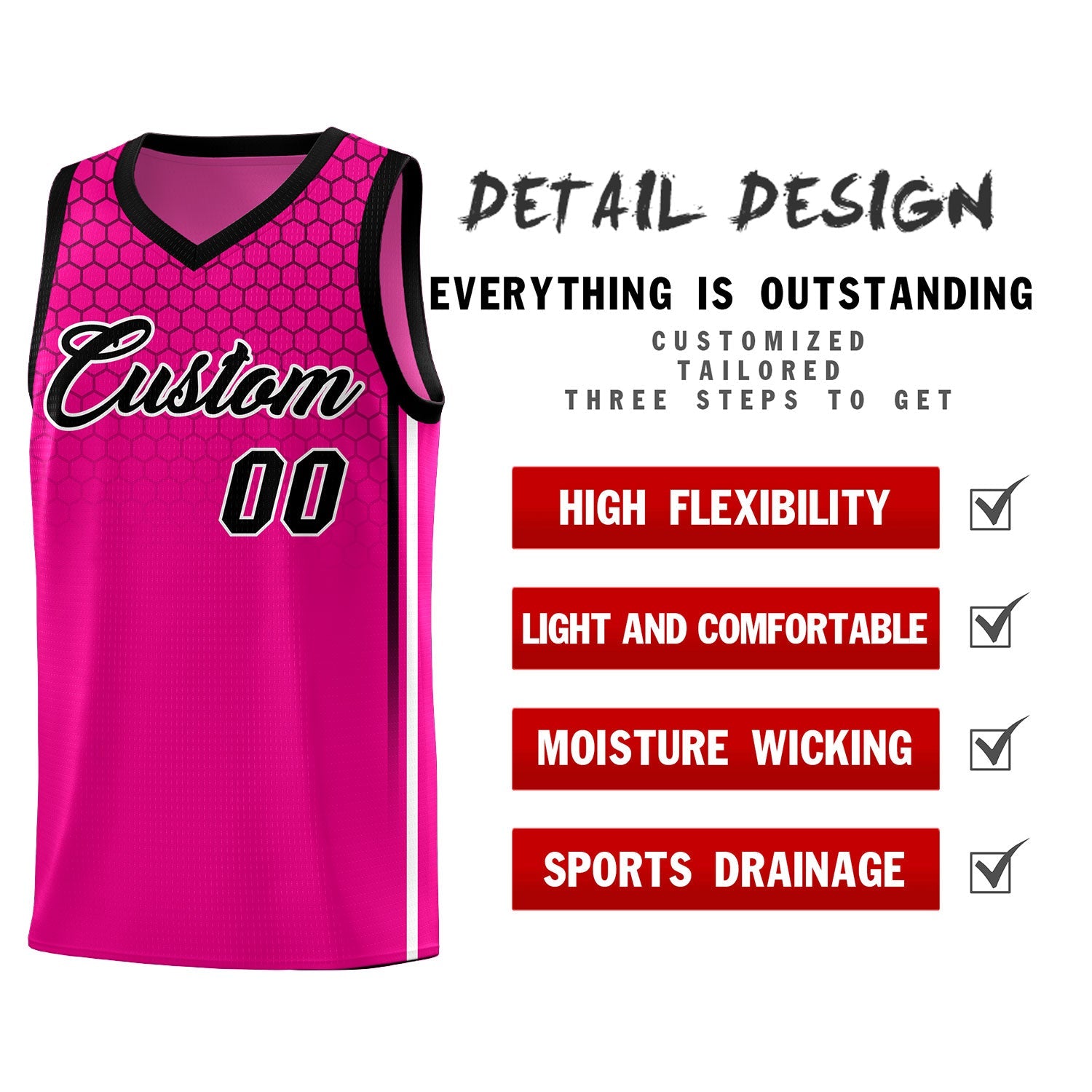 Custom Pink Personalized Honeycomb Pattern Sports Uniform Basketball Jersey