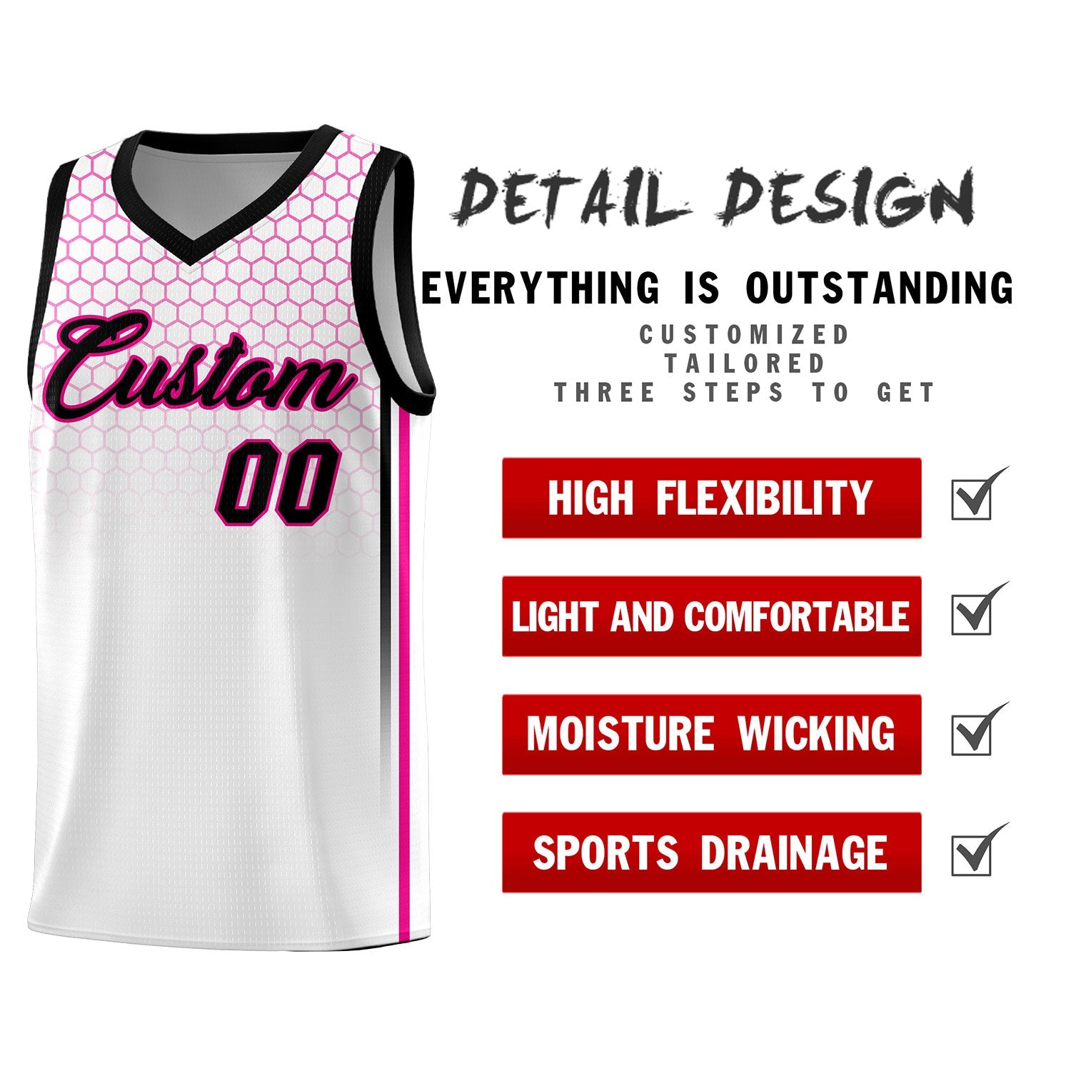 Custom White Personalized Honeycomb Pattern Sports Uniform Basketball Jersey