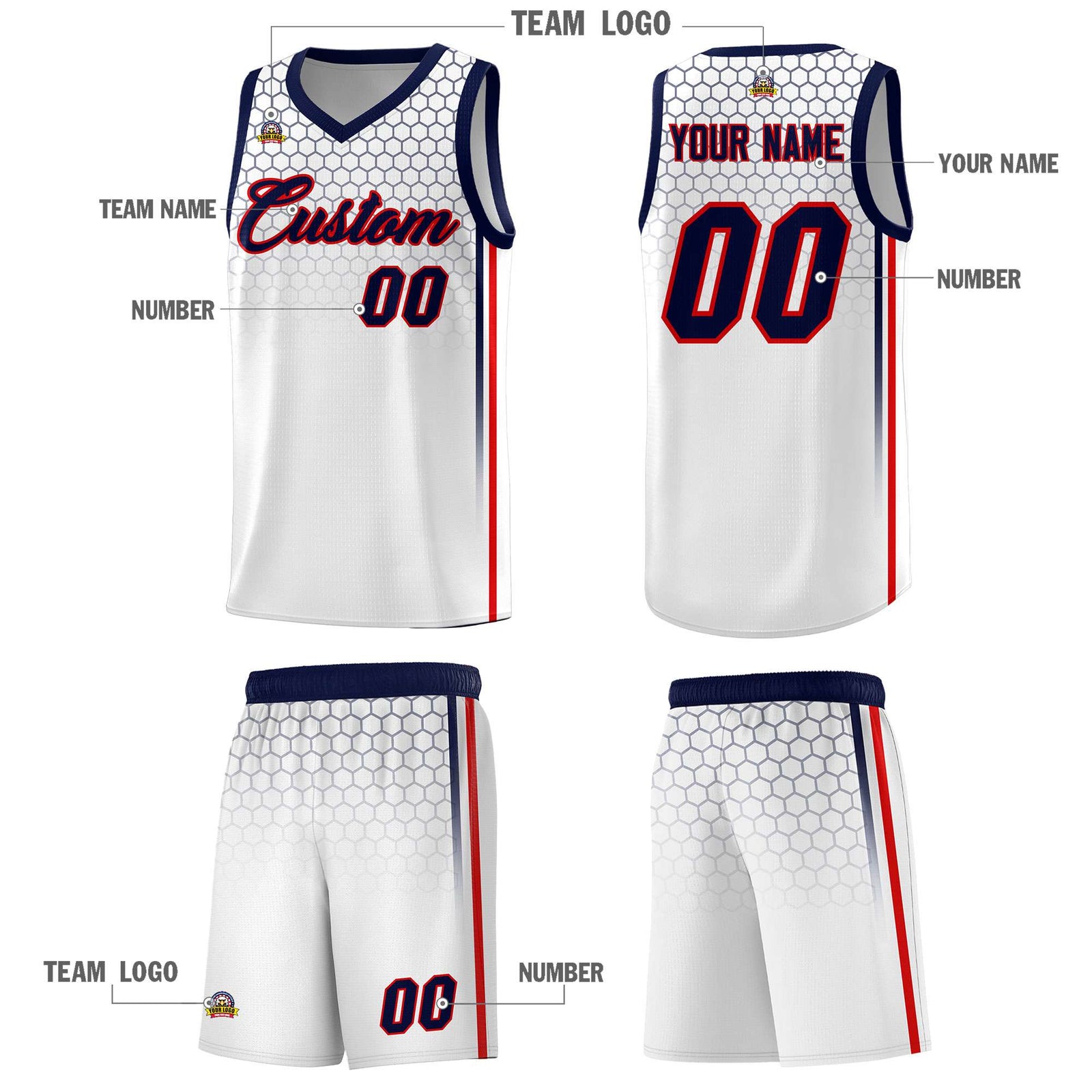 Custom White Personalized Honeycomb Pattern Sports Uniform Basketball Jersey