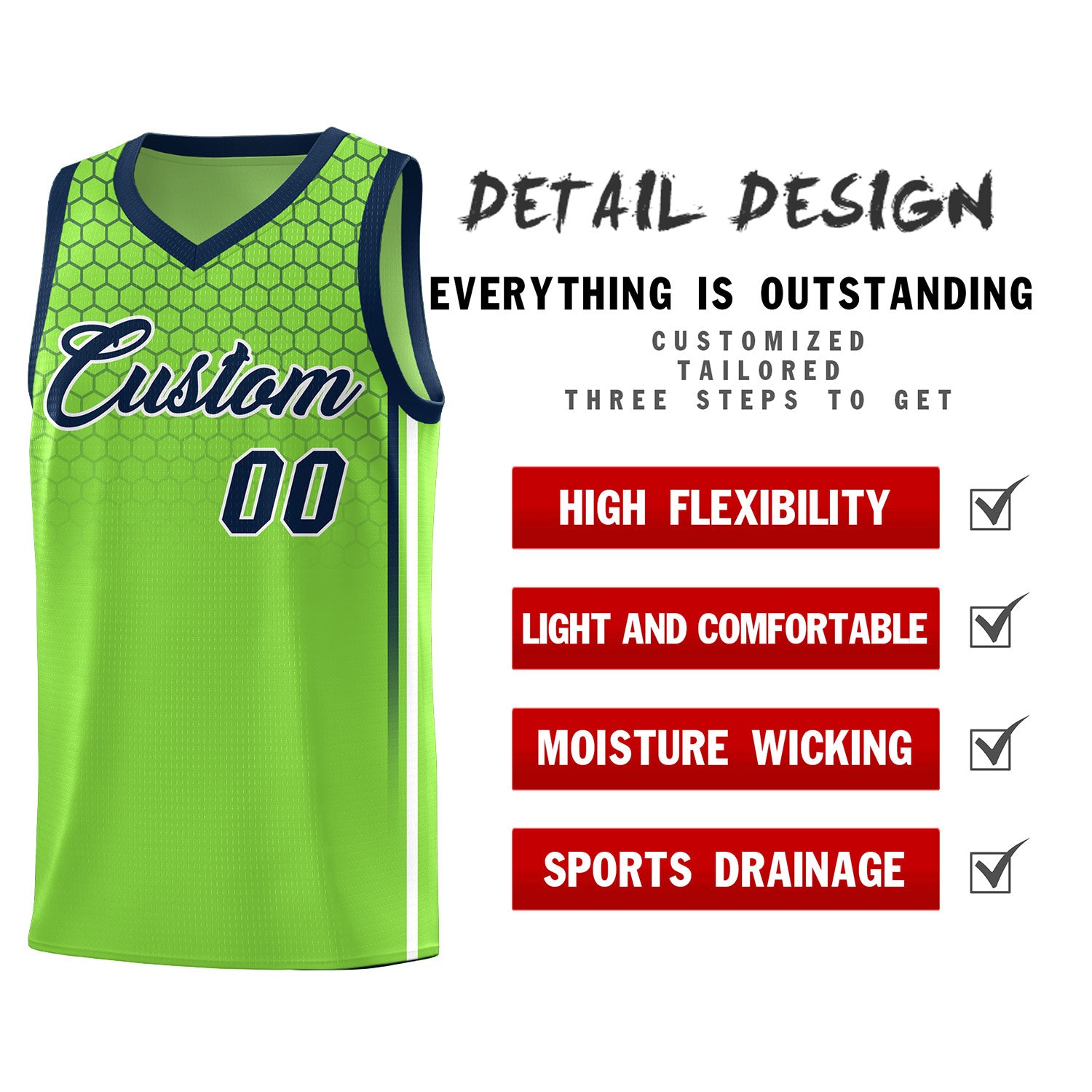 Custom Green Personalized Honeycomb Pattern Sports Uniform Basketball Jersey