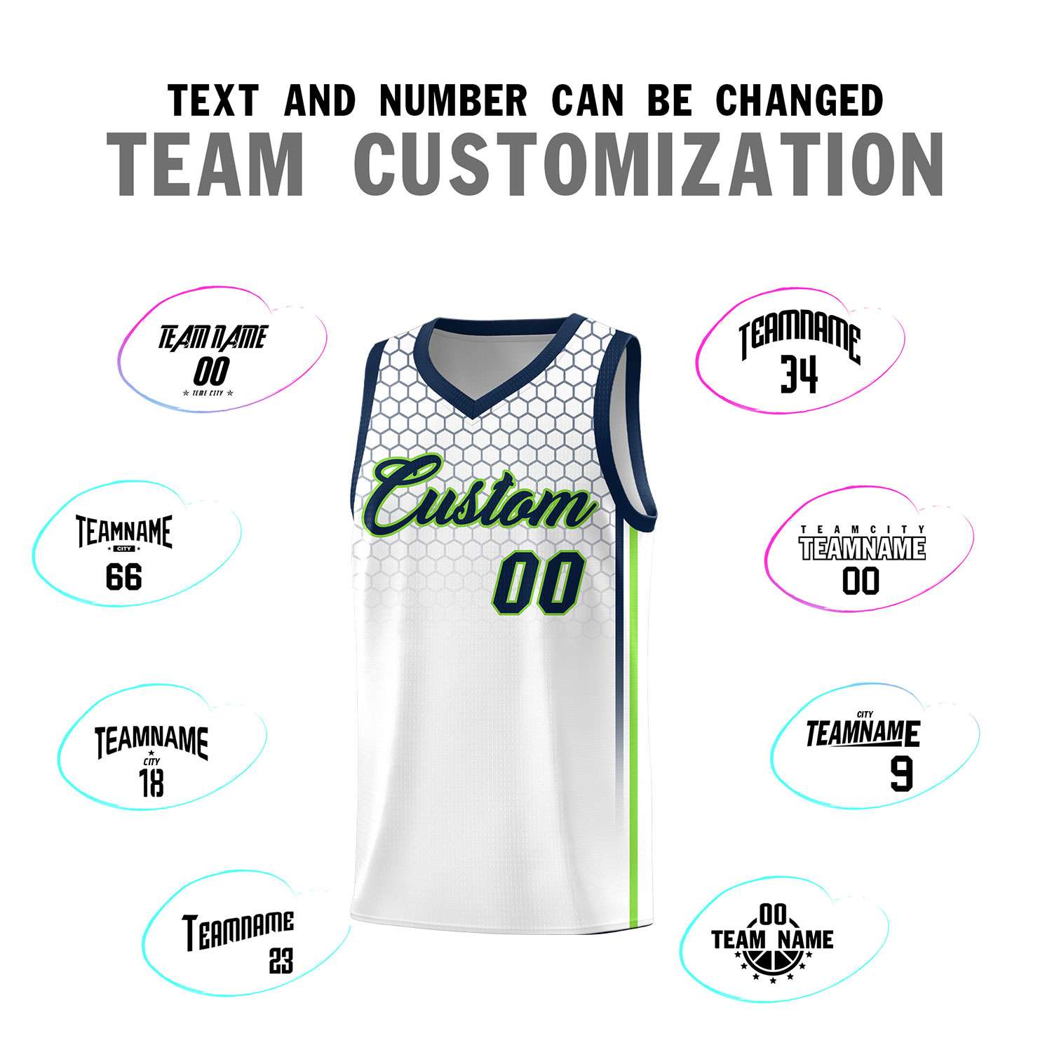 Custom White Personalized Honeycomb Pattern Sports Uniform Basketball Jersey