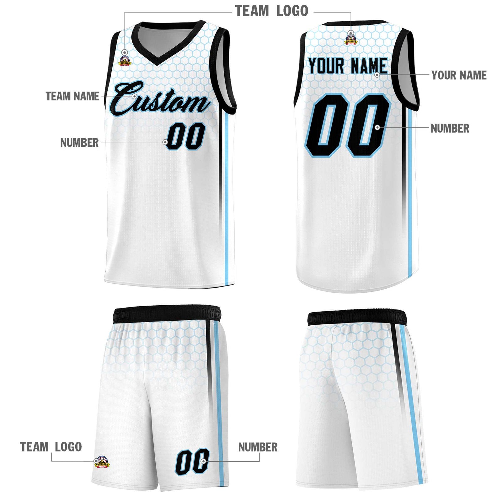 Custom White Personalized Honeycomb Pattern Sports Uniform Basketball Jersey