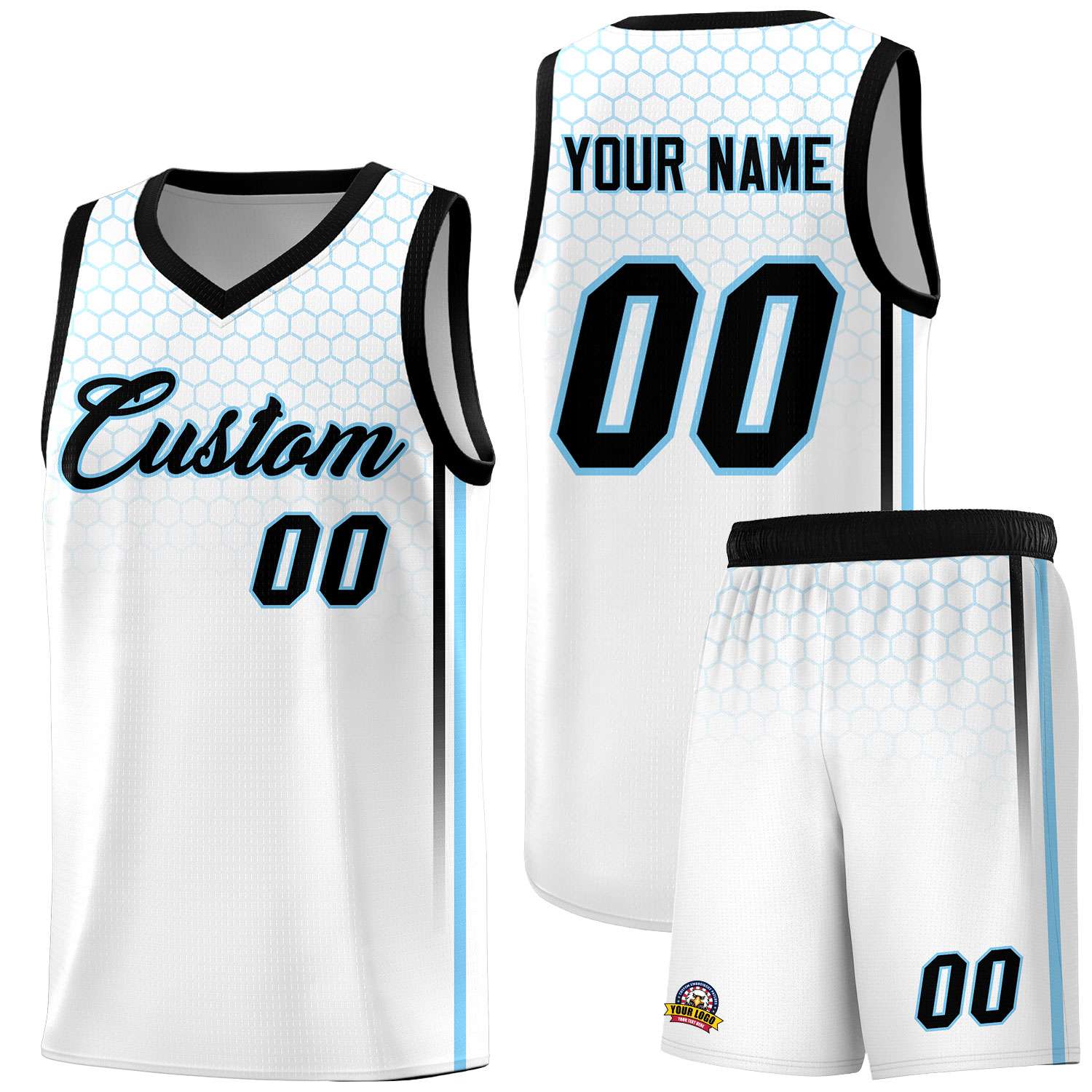 Custom White Personalized Honeycomb Pattern Sports Uniform Basketball Jersey