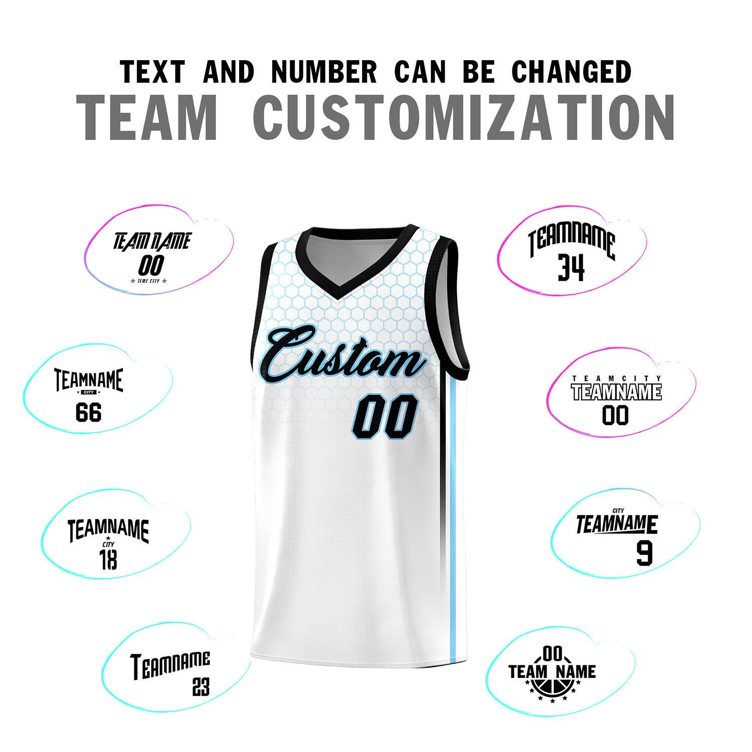 Custom White Personalized Honeycomb Pattern Sports Uniform Basketball Jersey