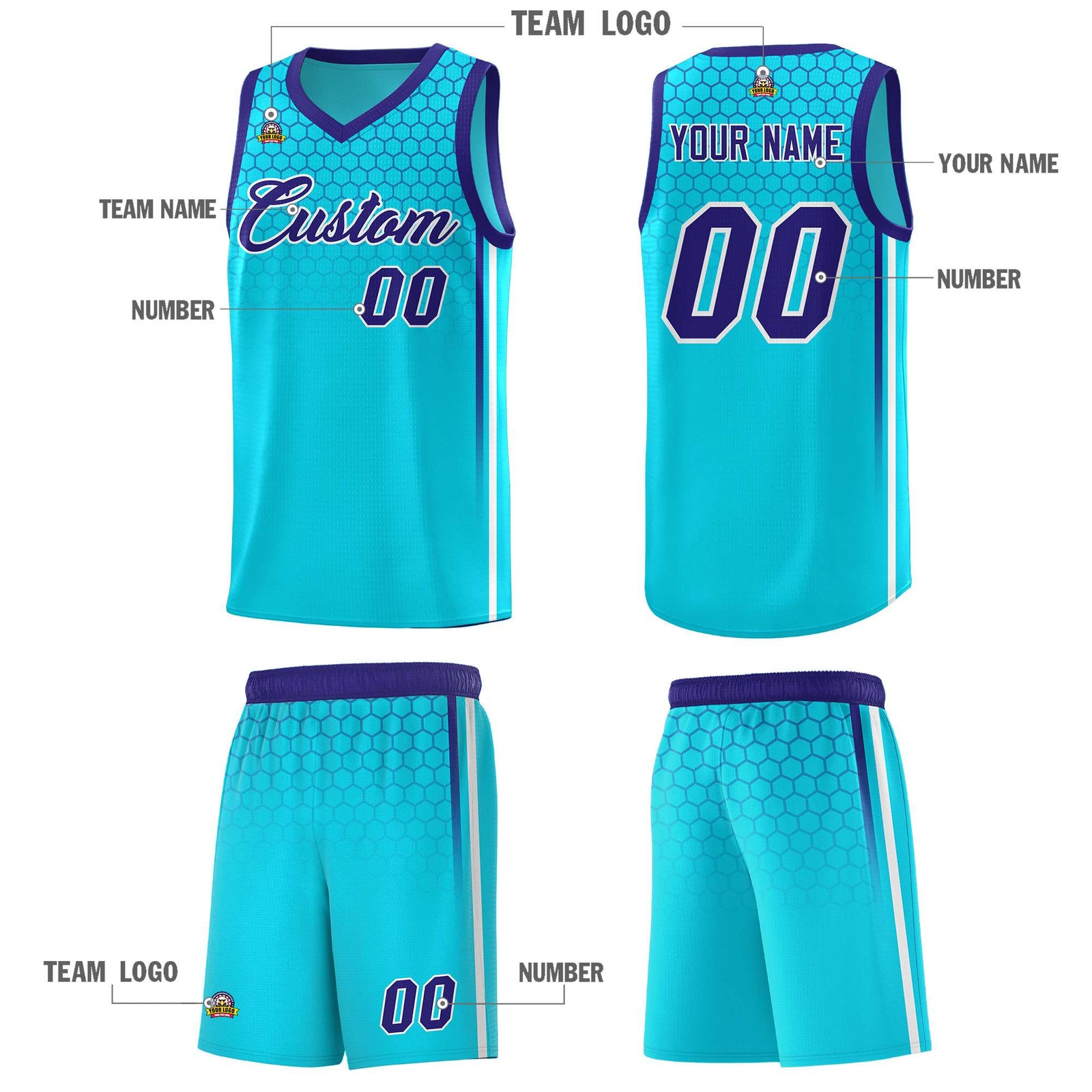 Custom Powder Blue Personalized Honeycomb Pattern Sports Uniform Basketball Jersey