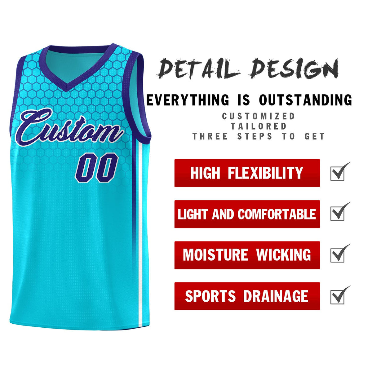 Custom Powder Blue Personalized Honeycomb Pattern Sports Uniform Basketball Jersey