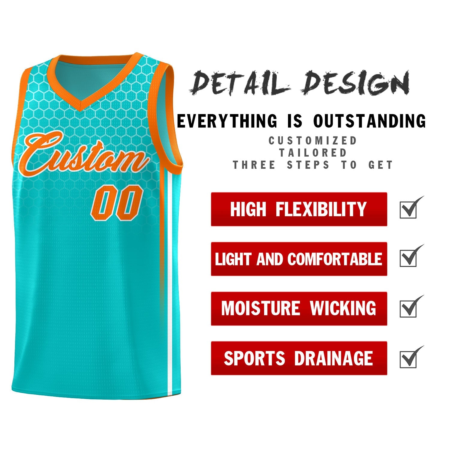 Custom Sky Blue Personalized Honeycomb Pattern Sports Uniform Basketball Jersey