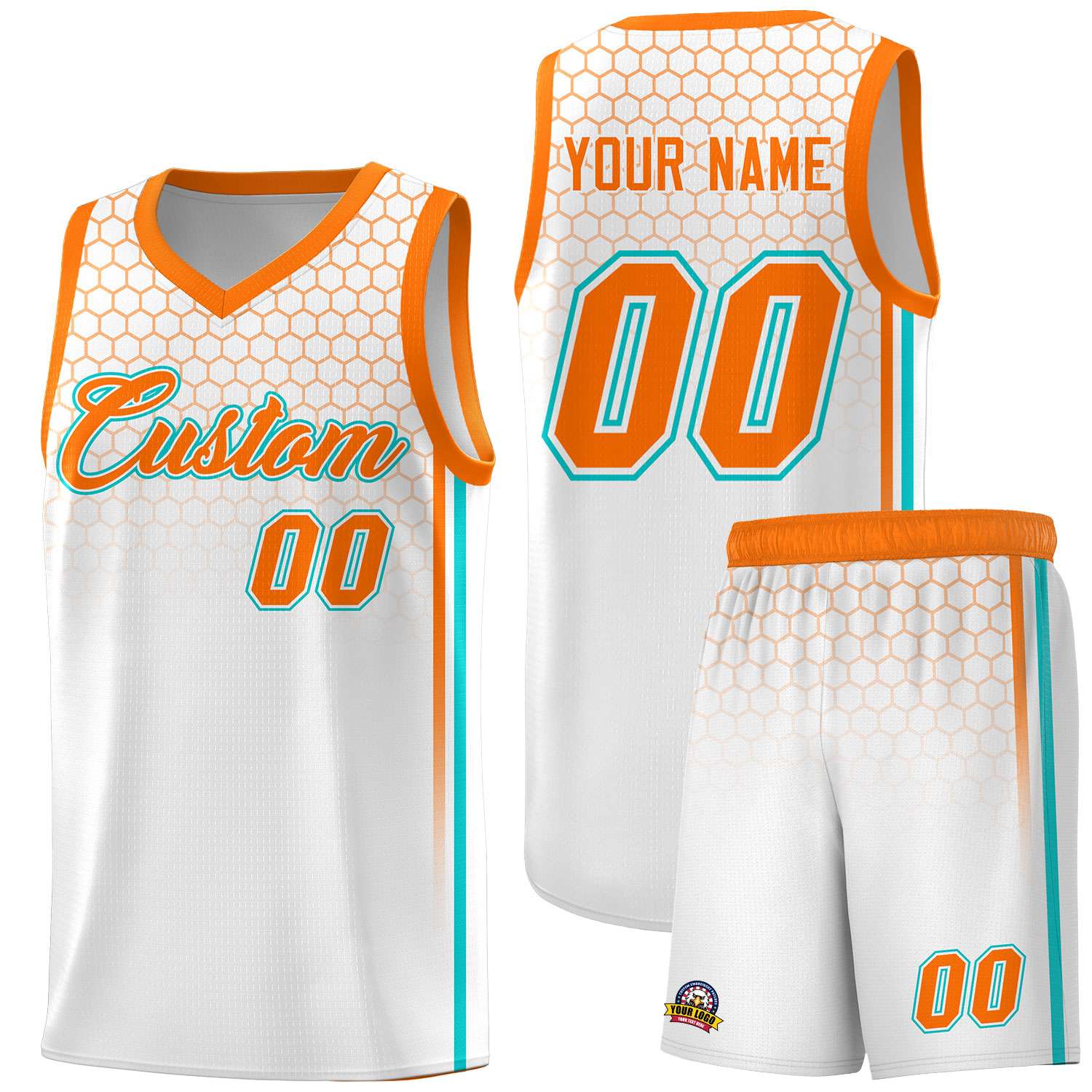 Custom White Personalized Honeycomb Pattern Sports Uniform Basketball Jersey