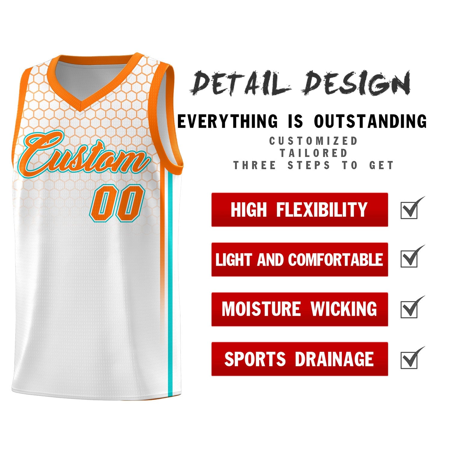 Custom White Personalized Honeycomb Pattern Sports Uniform Basketball Jersey