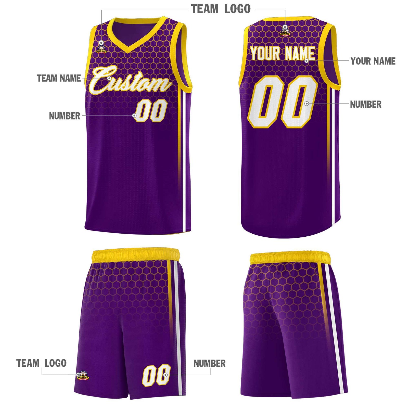Custom Purple Personalized Honeycomb Pattern Sports Uniform Basketball Jersey