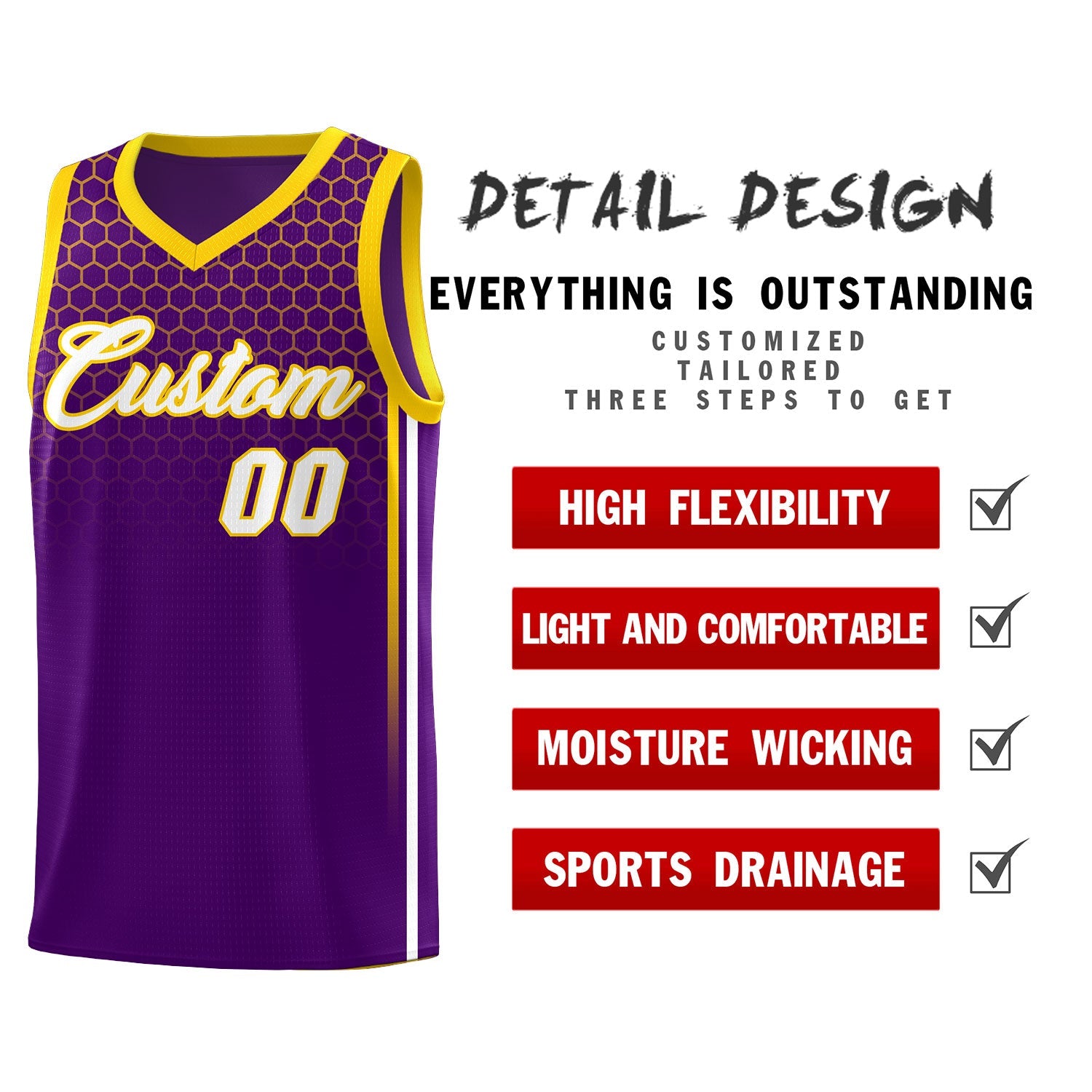Custom Purple Personalized Honeycomb Pattern Sports Uniform Basketball Jersey