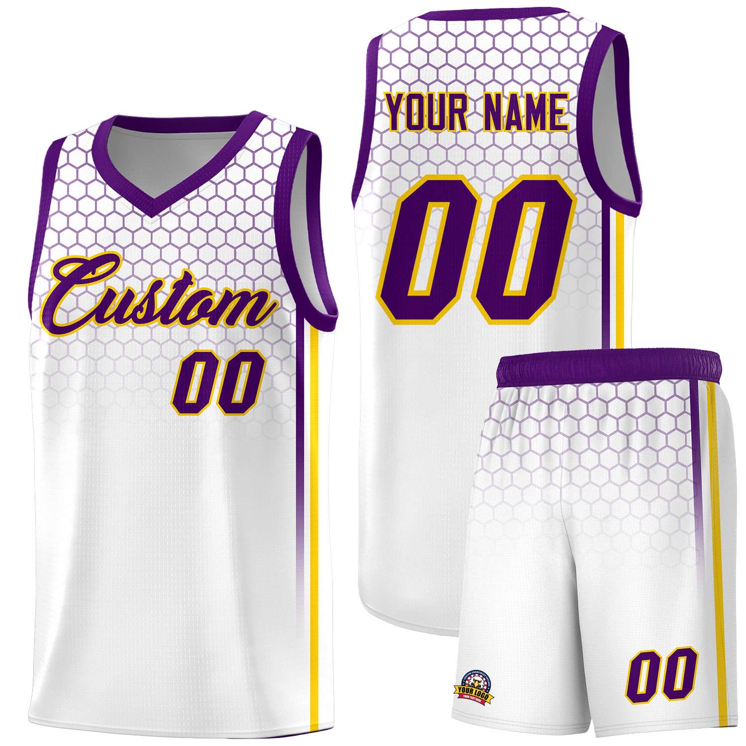 Custom White Personalized Honeycomb Pattern Sports Uniform Basketball Jersey