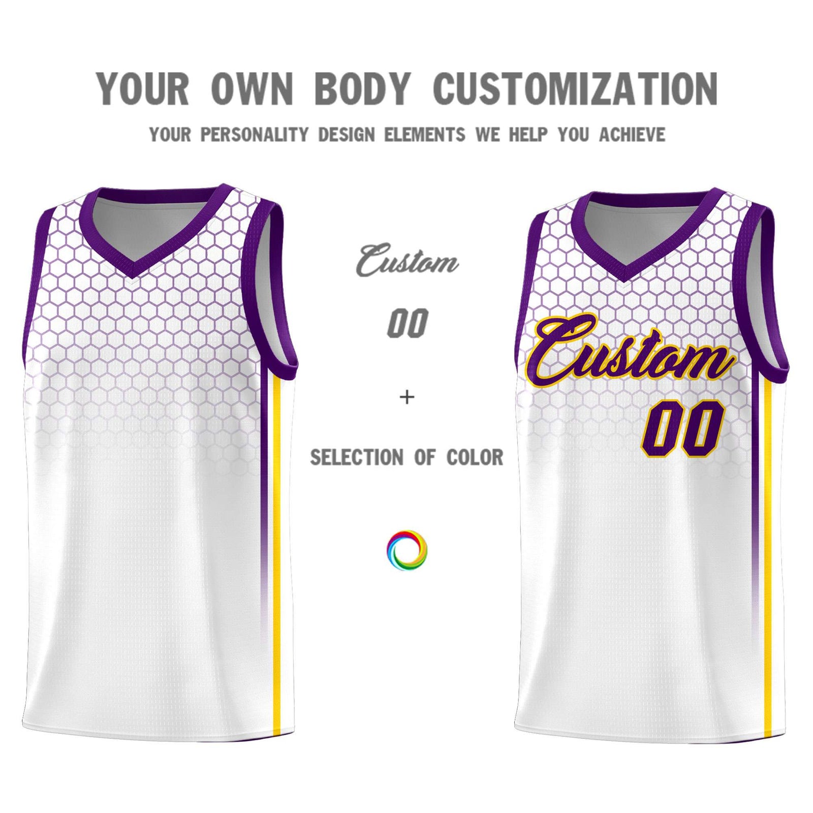 Custom White Personalized Honeycomb Pattern Sports Uniform Basketball Jersey