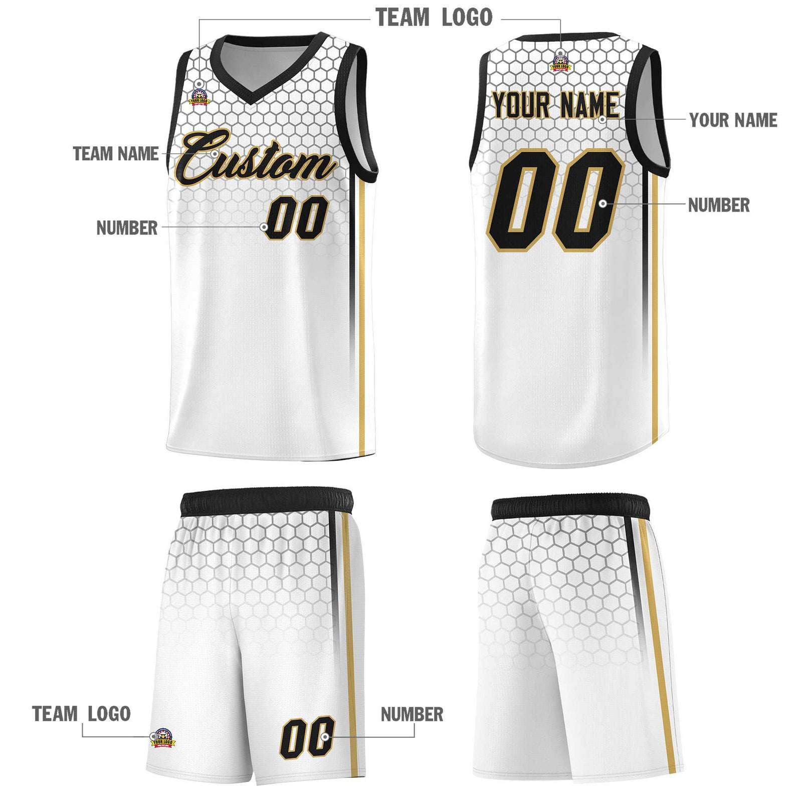 Custom White Personalized Honeycomb Pattern Sports Uniform Basketball Jersey