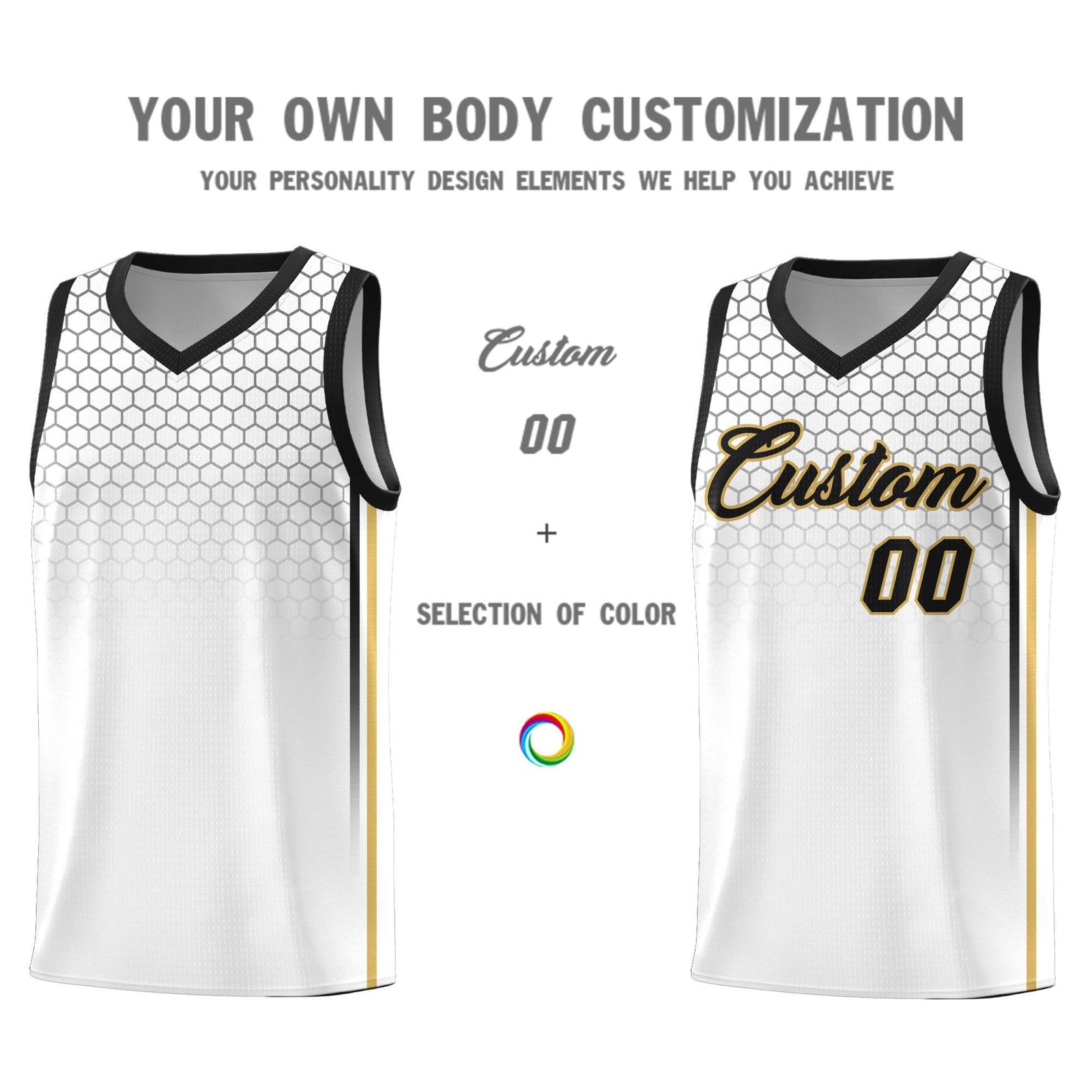 Custom White Personalized Honeycomb Pattern Sports Uniform Basketball Jersey