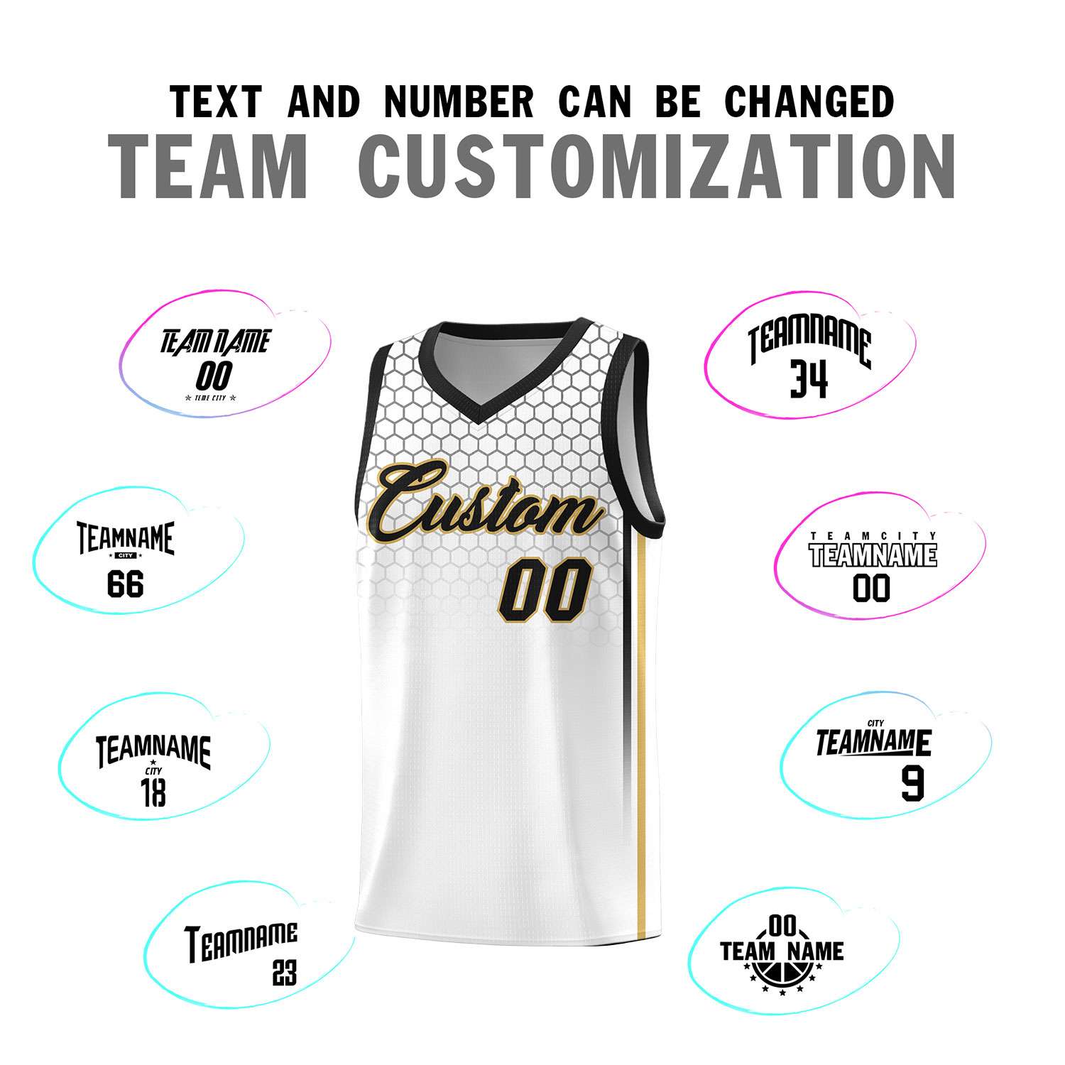 Custom White Personalized Honeycomb Pattern Sports Uniform Basketball Jersey