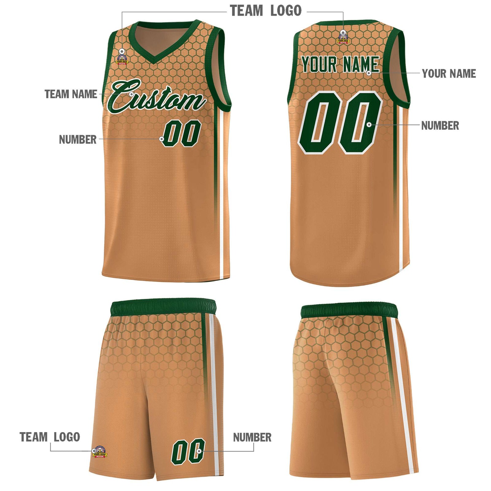 Custom Light Brown Personalized Honeycomb Pattern Sports Uniform Basketball Jersey