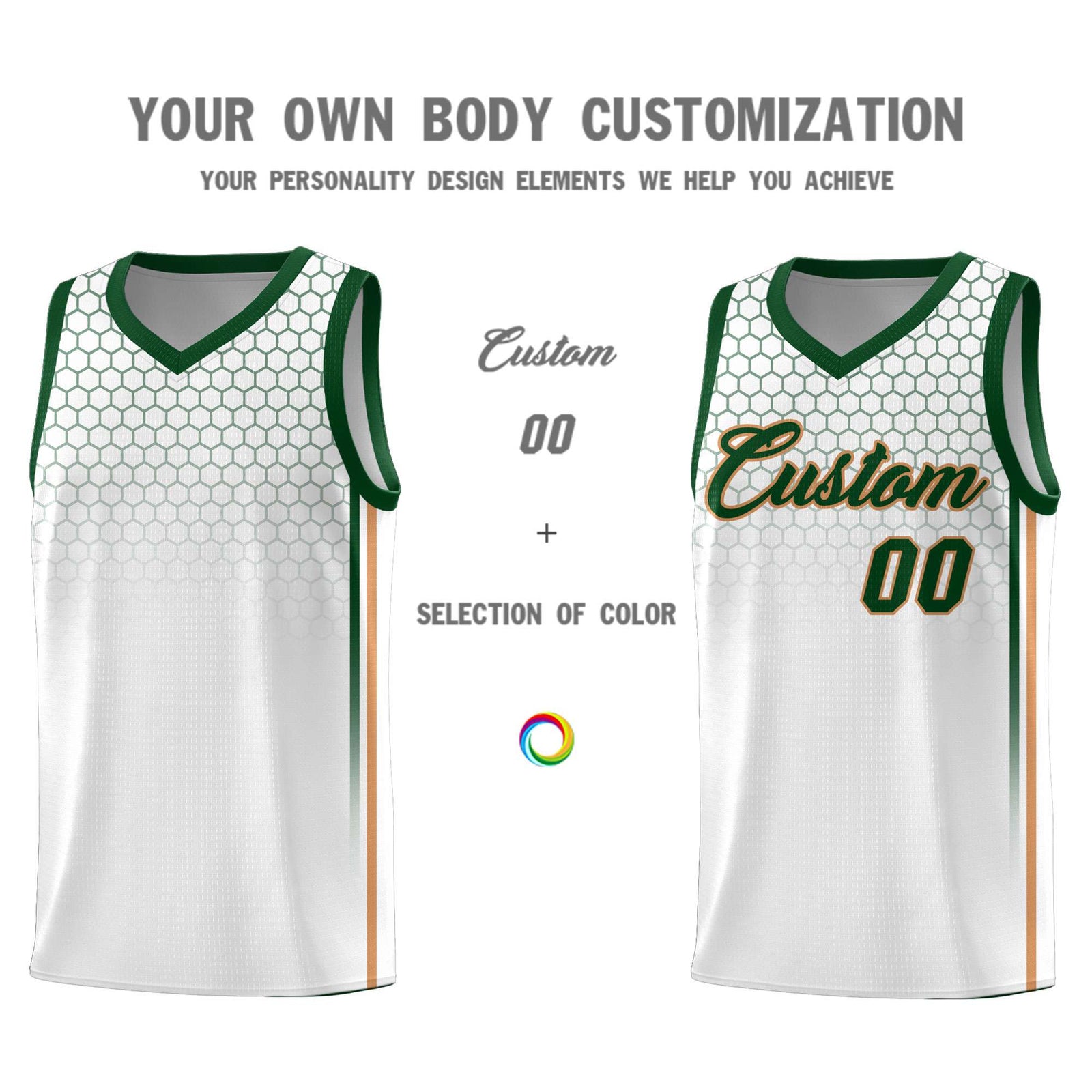 Custom White Personalized Honeycomb Pattern Sports Uniform Basketball Jersey