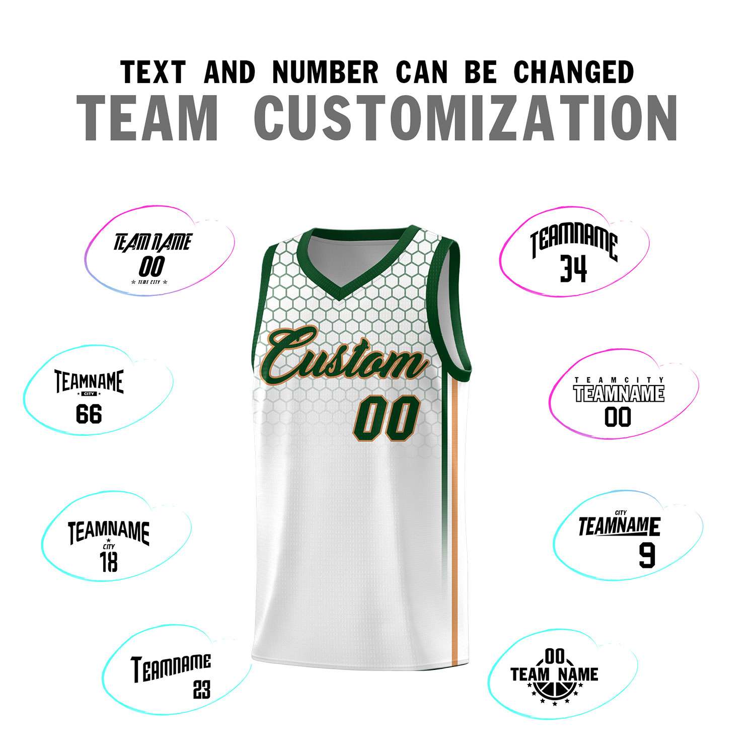 Custom White Personalized Honeycomb Pattern Sports Uniform Basketball Jersey
