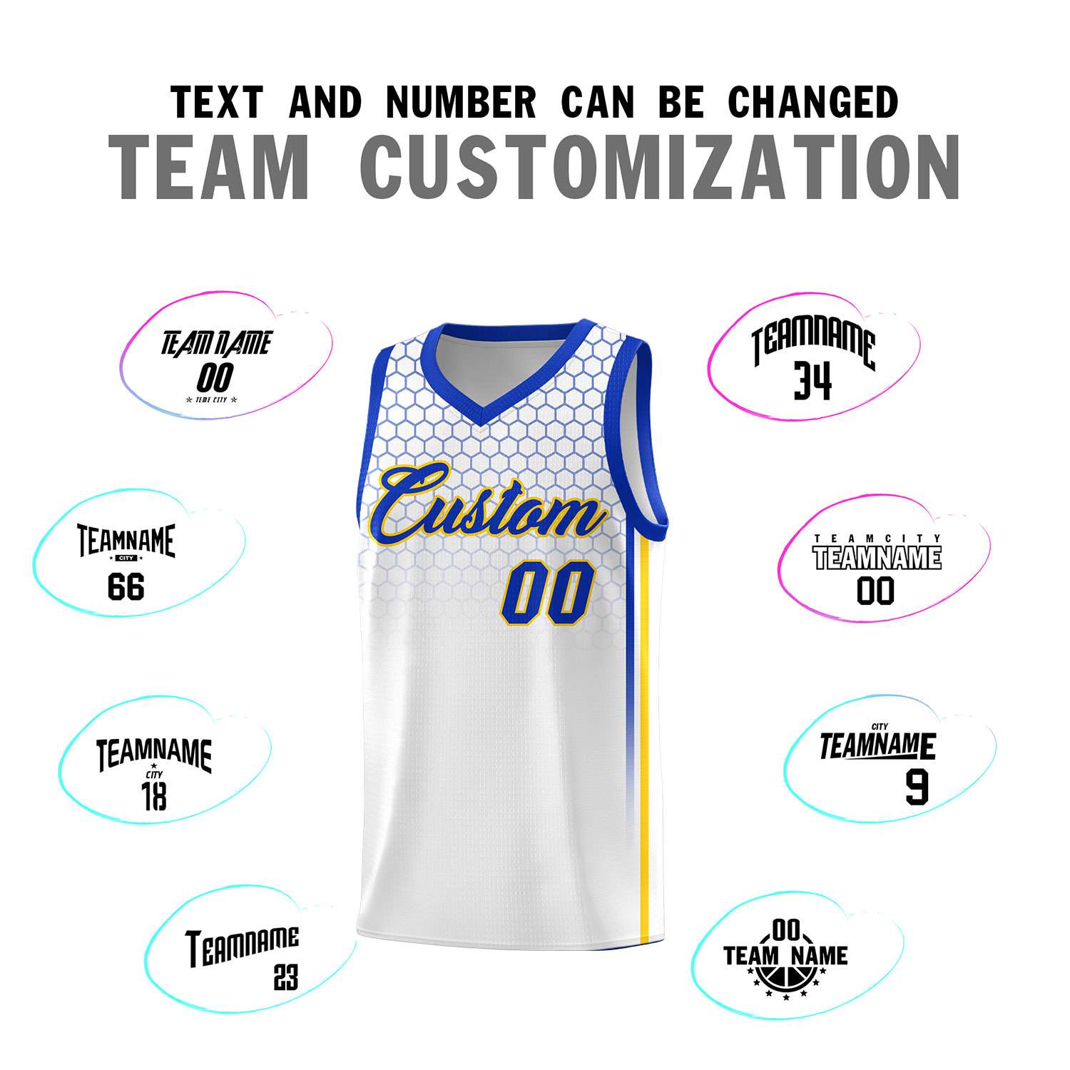 Custom White Personalized Honeycomb Pattern Sports Uniform Basketball Jersey