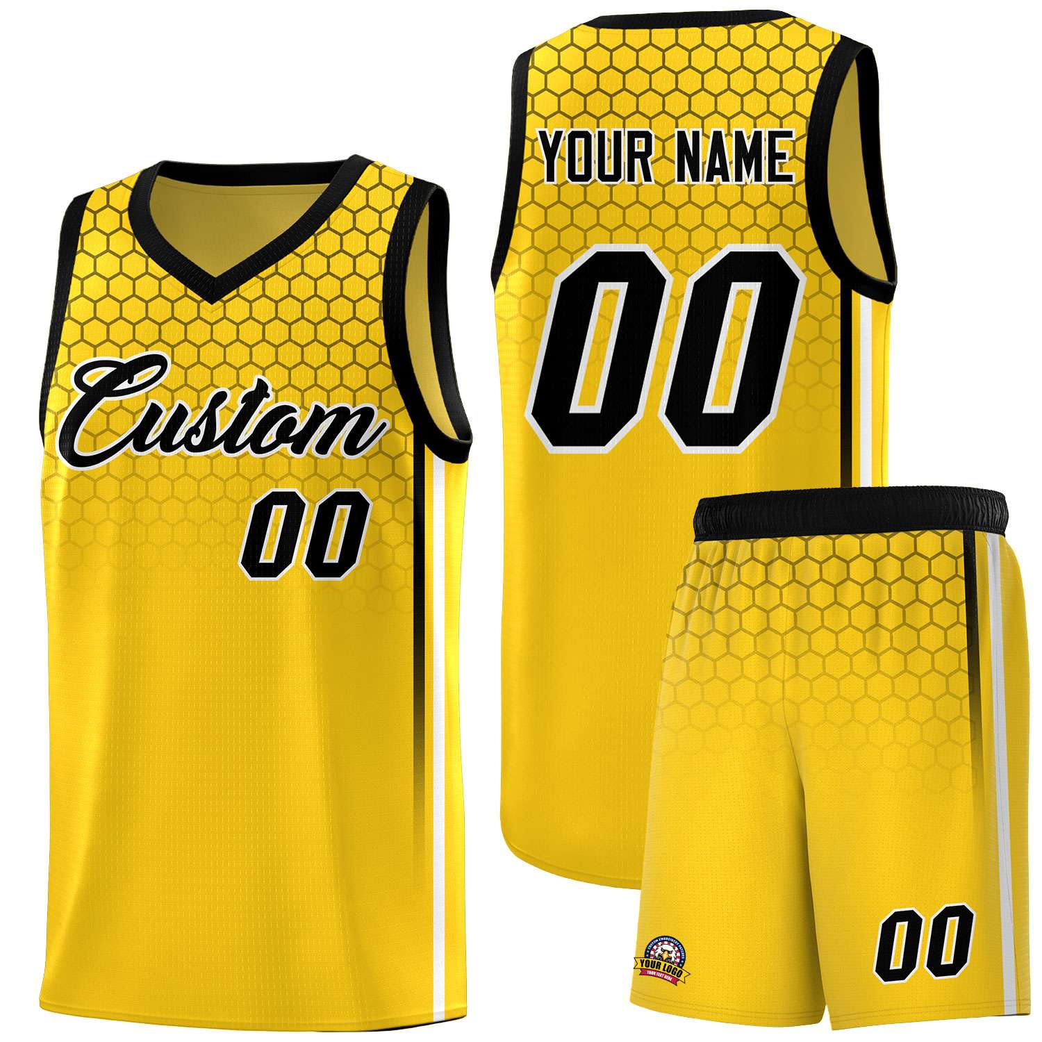 Custom Gold Personalized Honeycomb Pattern Sports Uniform Basketball Jersey