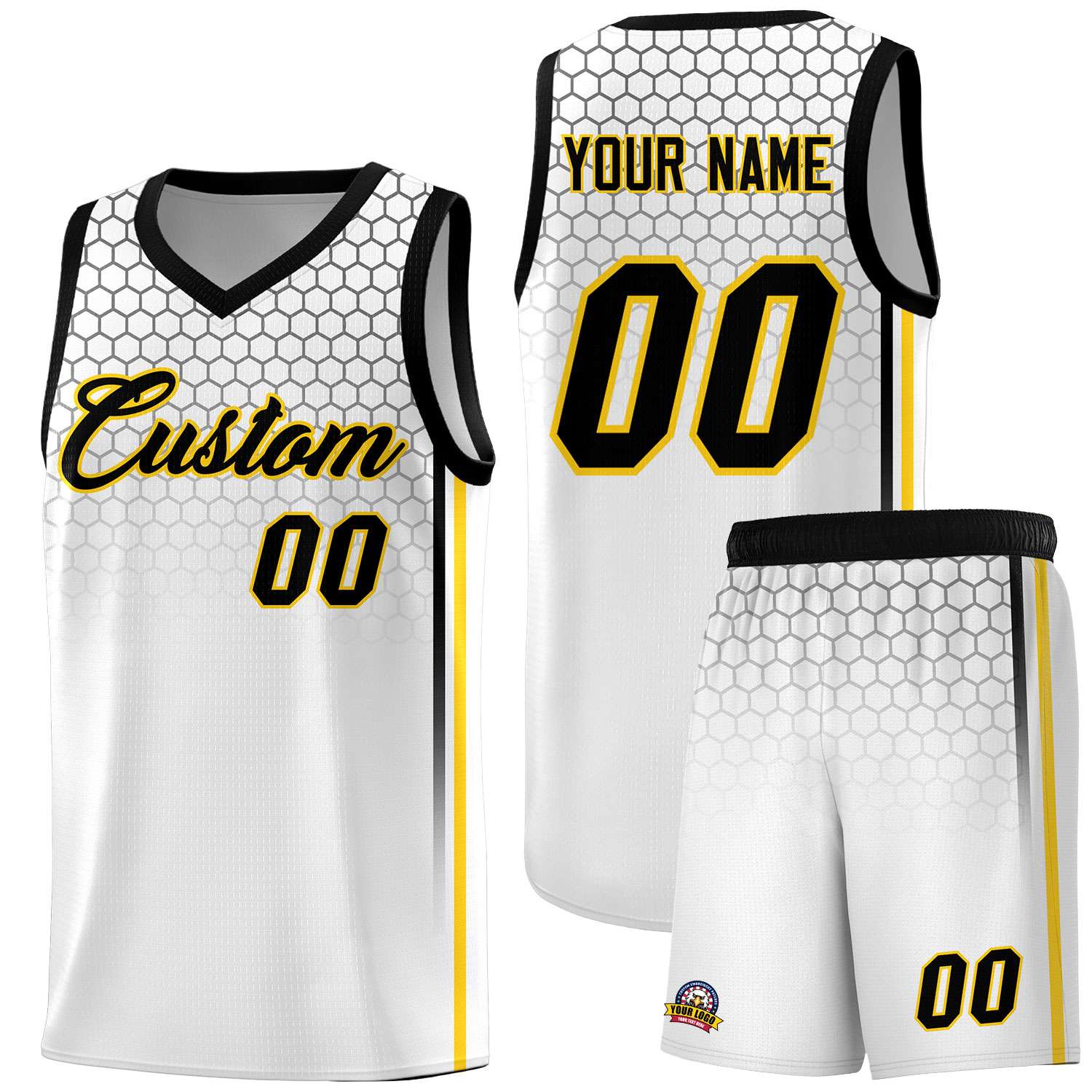 Custom White Personalized Honeycomb Pattern Sports Uniform Basketball Jersey