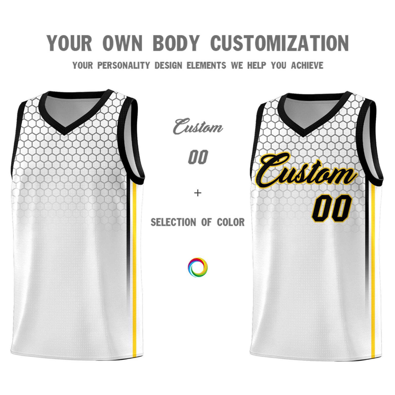 Custom White Personalized Honeycomb Pattern Sports Uniform Basketball Jersey