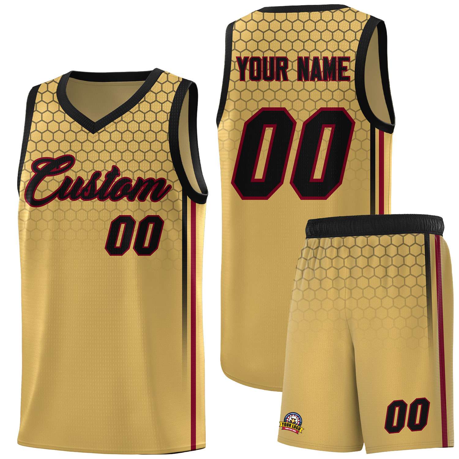 Custom Old Gold Personalized Honeycomb Pattern Sports Uniform Basketball Jersey