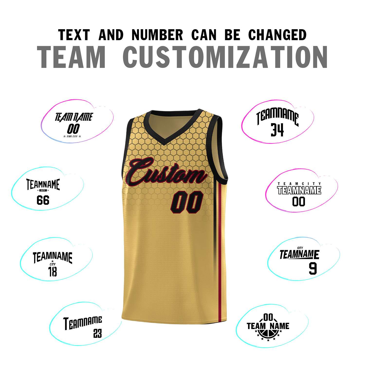 Custom Old Gold Personalized Honeycomb Pattern Sports Uniform Basketball Jersey