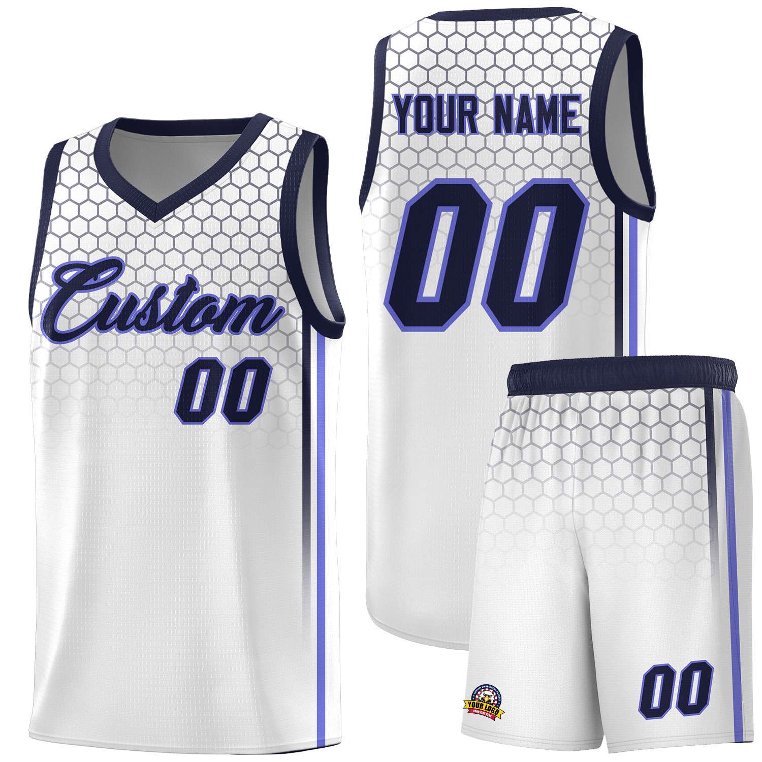 Custom White Personalized Honeycomb Pattern Sports Uniform Basketball Jersey